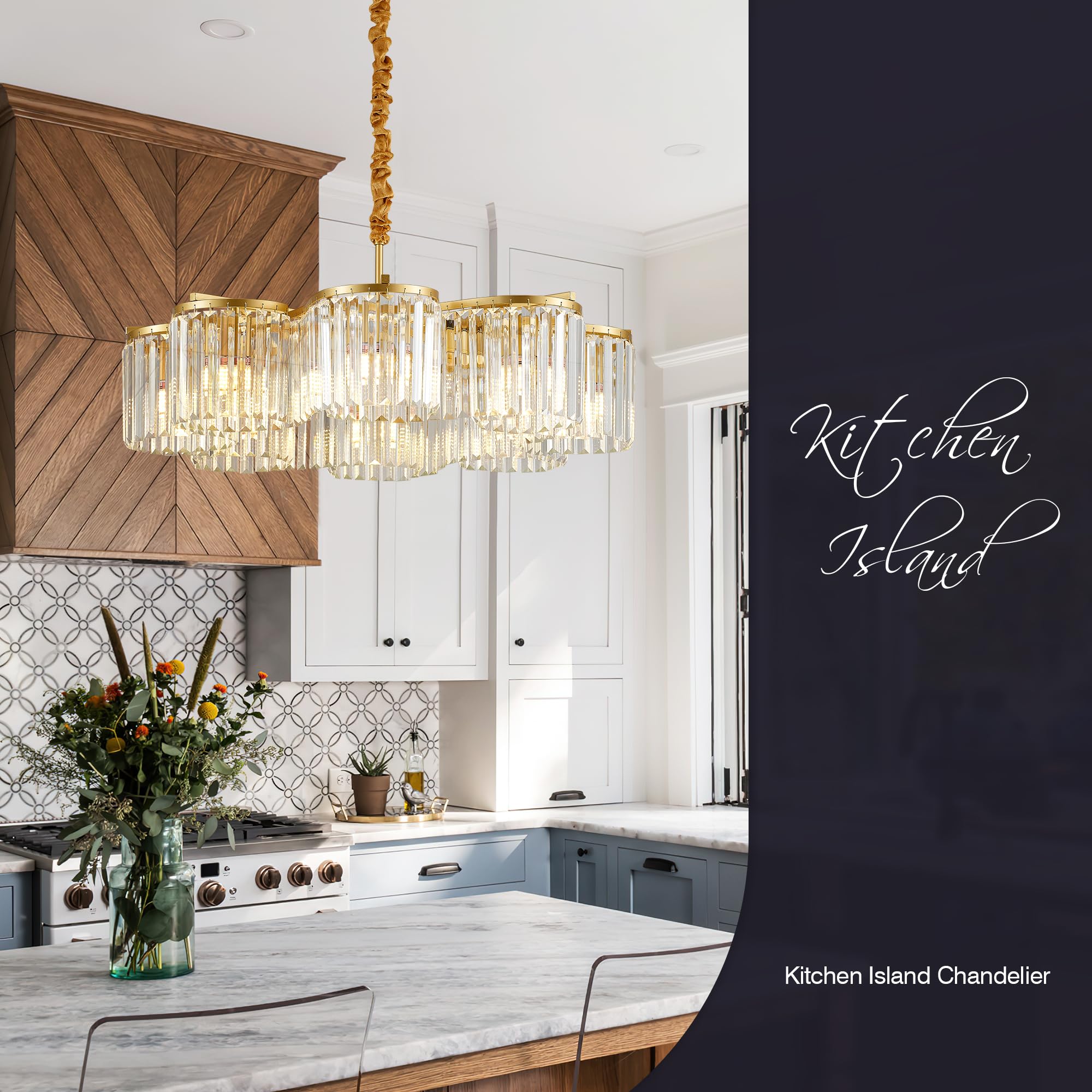 Salaiwei 30.3 Gold Semi Flush Mount Ceiling Light Fixtures, 8-Light Gold Modern Crystal Chandelier Height Adjustable Pendant Lig