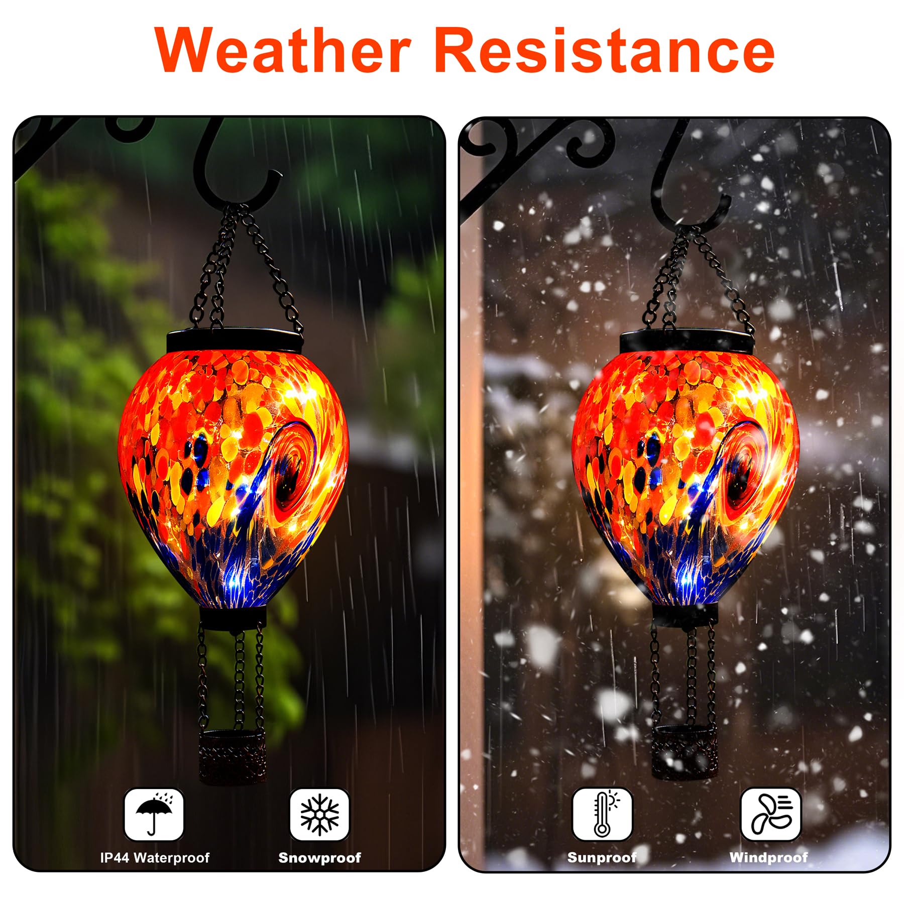 Voreen Solar Hot Air Balloon Light - Hand Blown Colorful Glass Outdoor Hanging Lantern  Waterproof Decorative Garden Lighting  Gift For Mom Wife Friend Backyard Patio Decor