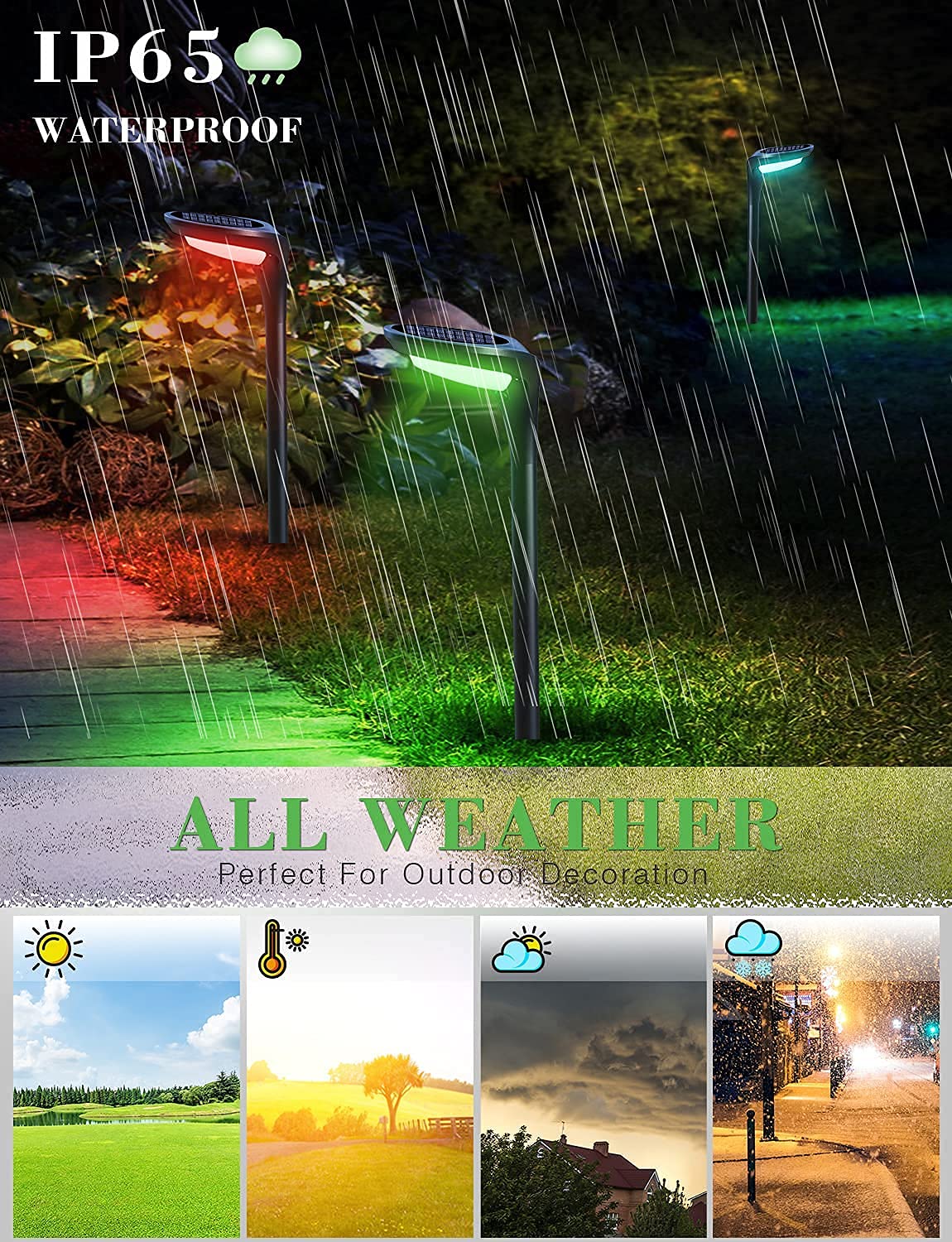 OSORD Solar Pathway Lights, 4-Pack Color Changing LED Garden Lights, Waterproof for Halloween & Christmas, Model OS-Path-01-4C
