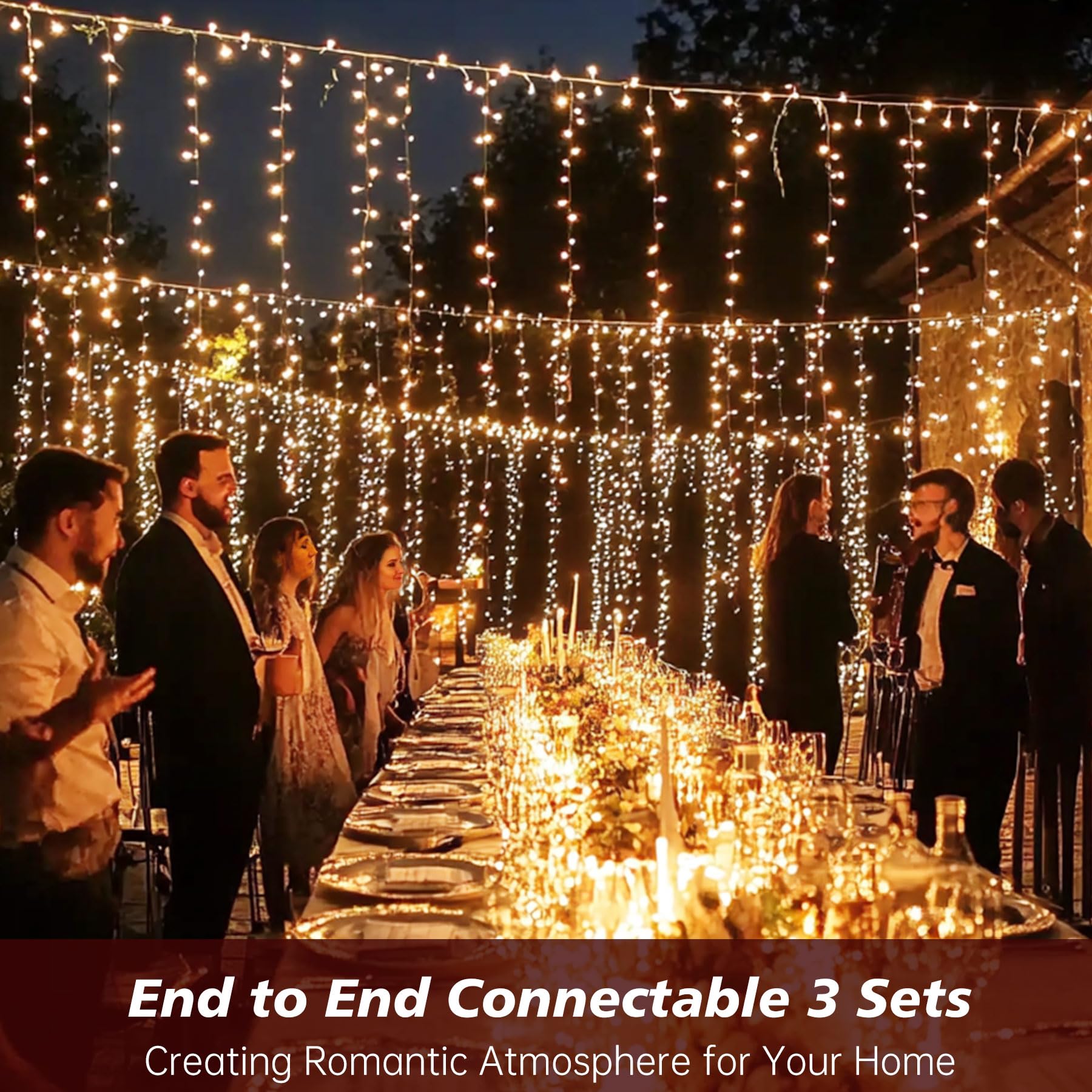 Icicle Led Christmas Lights Outdoor, 520 Led 49.2Ft 8 Modes With 80 Drops Warm White Icicle Lights,Remote Control Outdoor Indoor