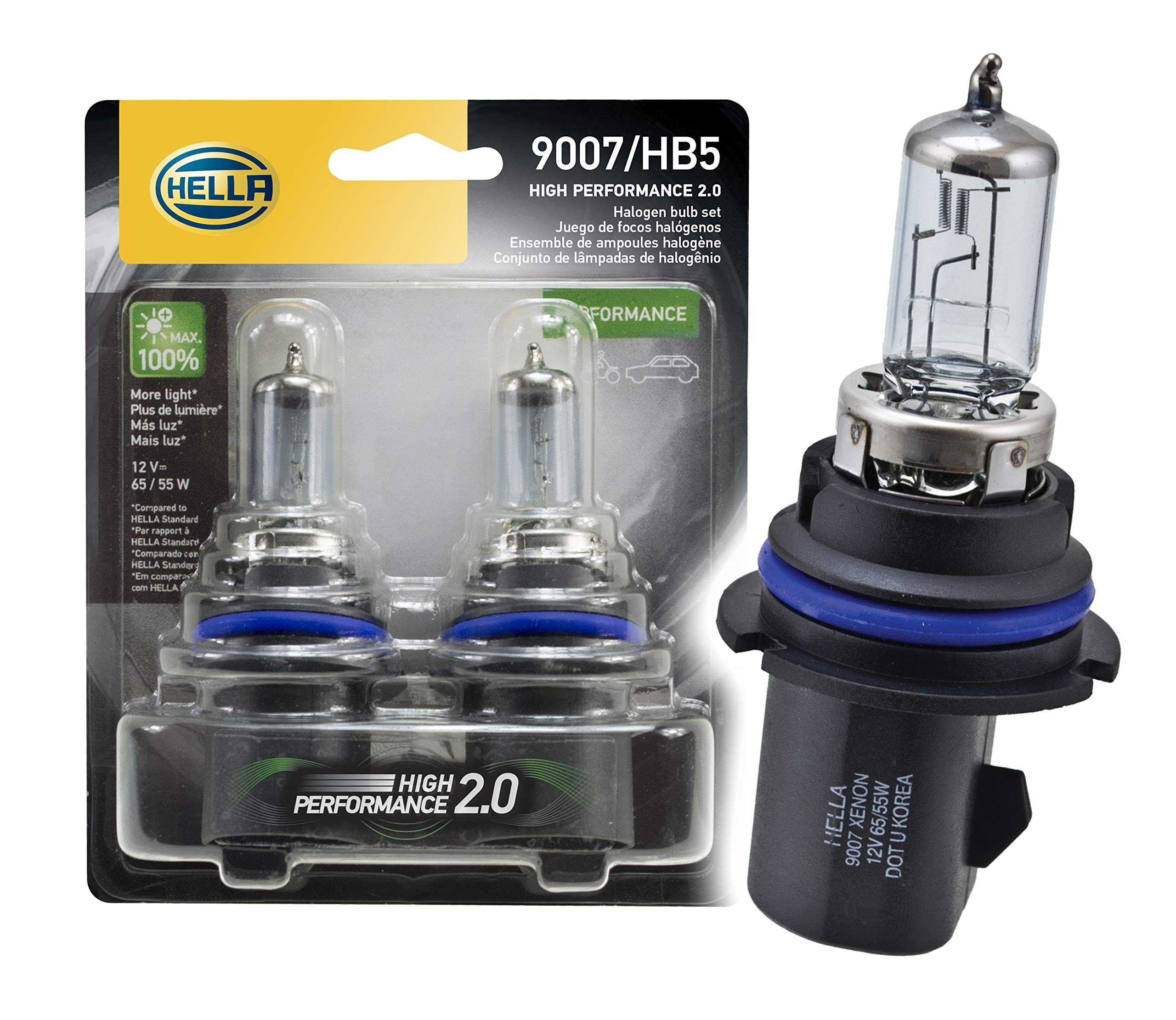 HELLA 9007 2.0TB High Performance Bulb, 12V, 65/55W, 2 Pack, HP2.0