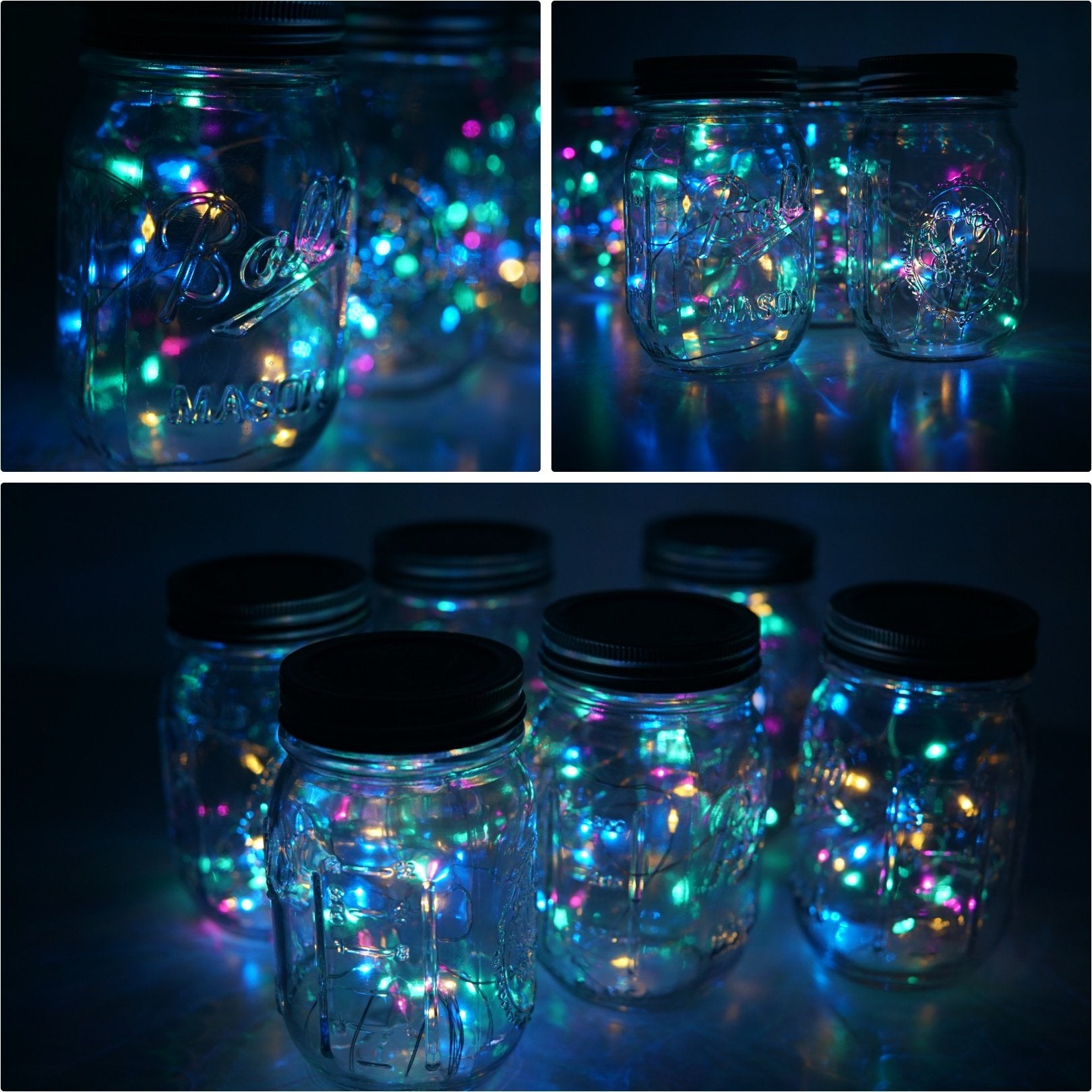 6 Pack Mason Jar Lights, 10 Led Solar Colorful Flicker Fairy String Lights Lids Insert For Garden Deck Patio Party Wedding Decor
