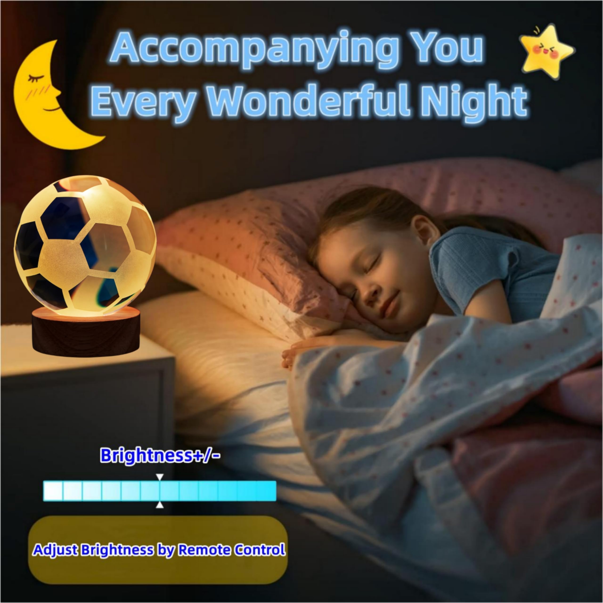 3D Crystal Ball Lamp, Lifelike Soccer Night Light, 16 Color Changing With Dimmable Remote Control, Football Lamp Gift
