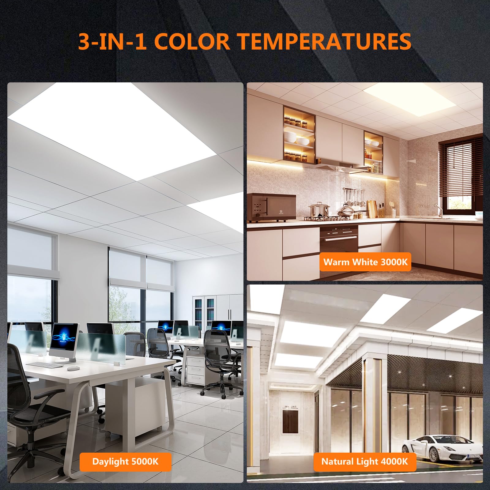 Mcacggo 4 Pack LED Flat Panel Light 2x4 FT, Dimmable 30W-50W, 5000K-3000K, ETL Listed, White