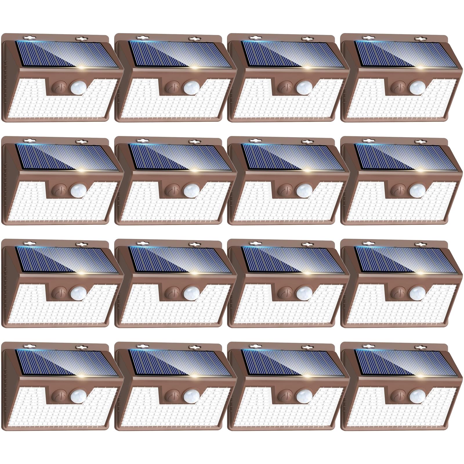 Peasur Solar Lights Outdoor Motion Sensor 16 Pack, Ultra-Bright 140LED Waterproof, Brown Frame, Ideal for Patio and Yard