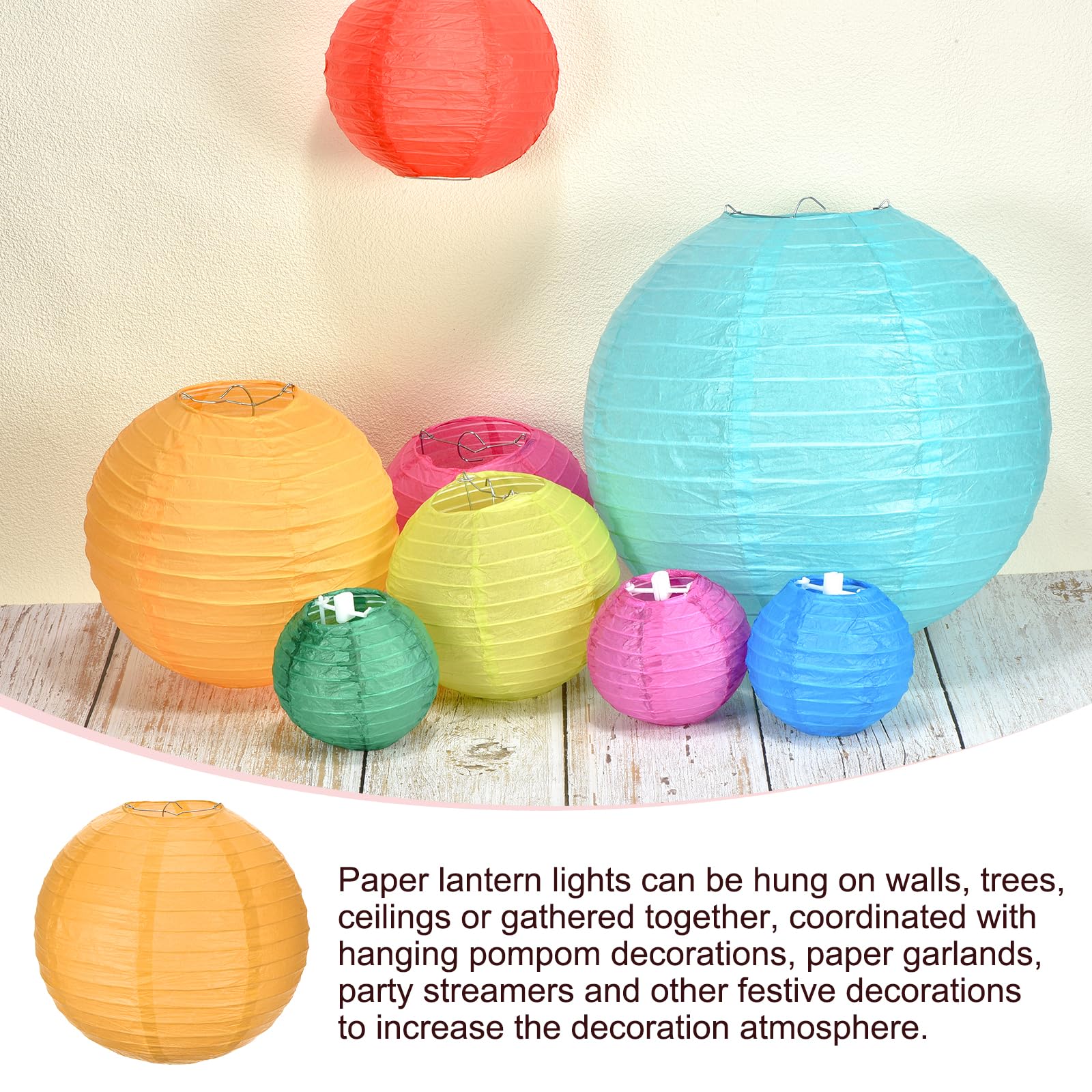 Meccanixity 6Pcs Paper Lanterns Decorative, 6'' 8'' 12'' Dark Yellow Round Hanging Lantern Chinese Lanterns For Home Decor, Birt