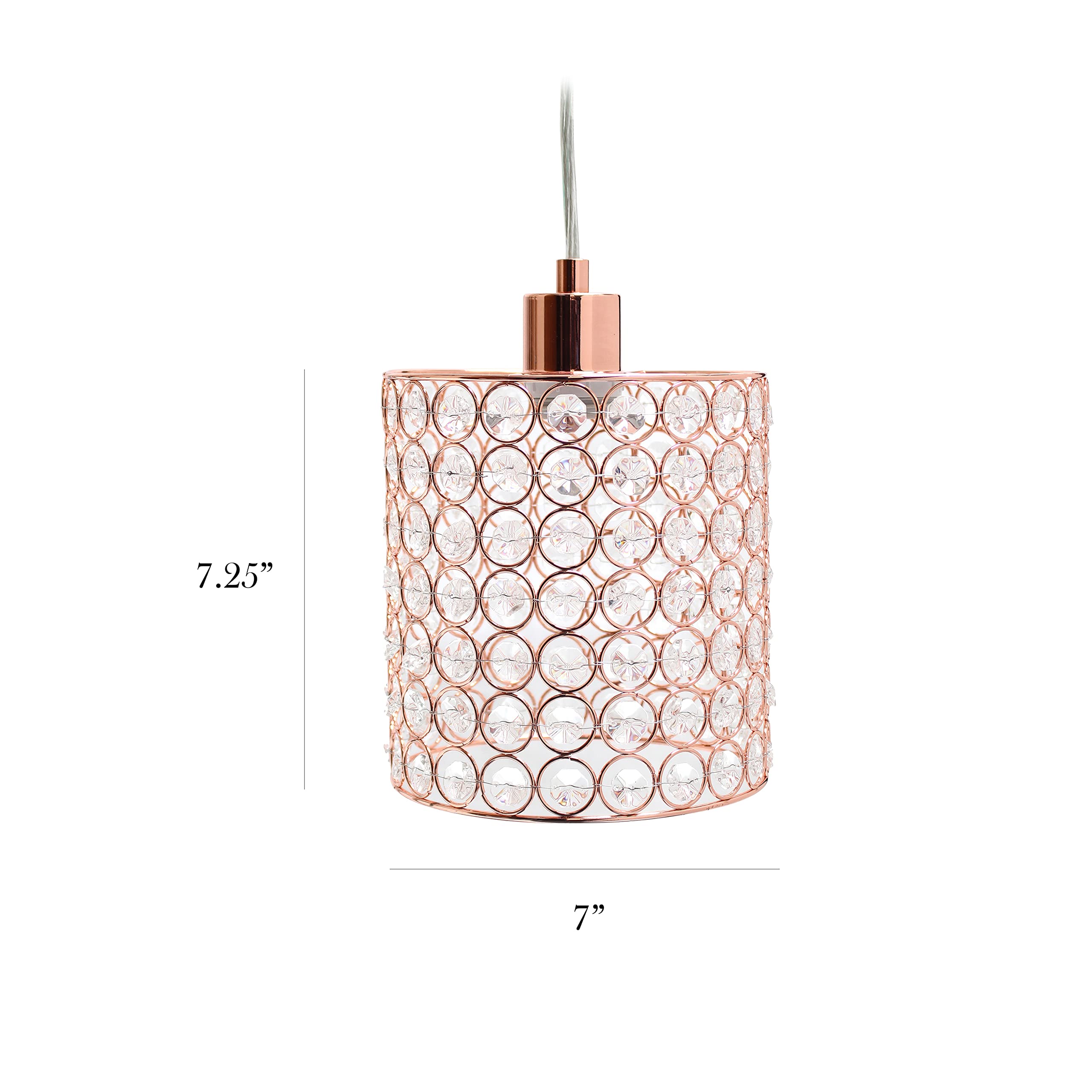 Elegant Designs PT1001-RGD Crystal Pendant Light, Rose Gold, 6.75in x 6.75in x 7.25in