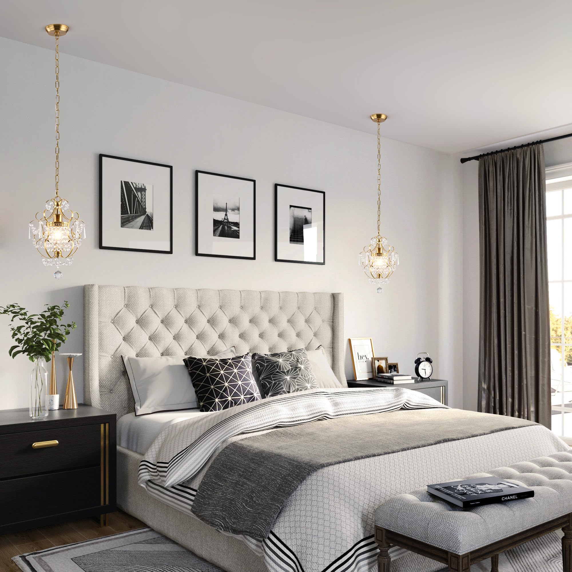 FLSFU Modern Gold Mini Chandelier, Crystal Pendant Light for Bedroom & Dining Room, Model 16011-GD