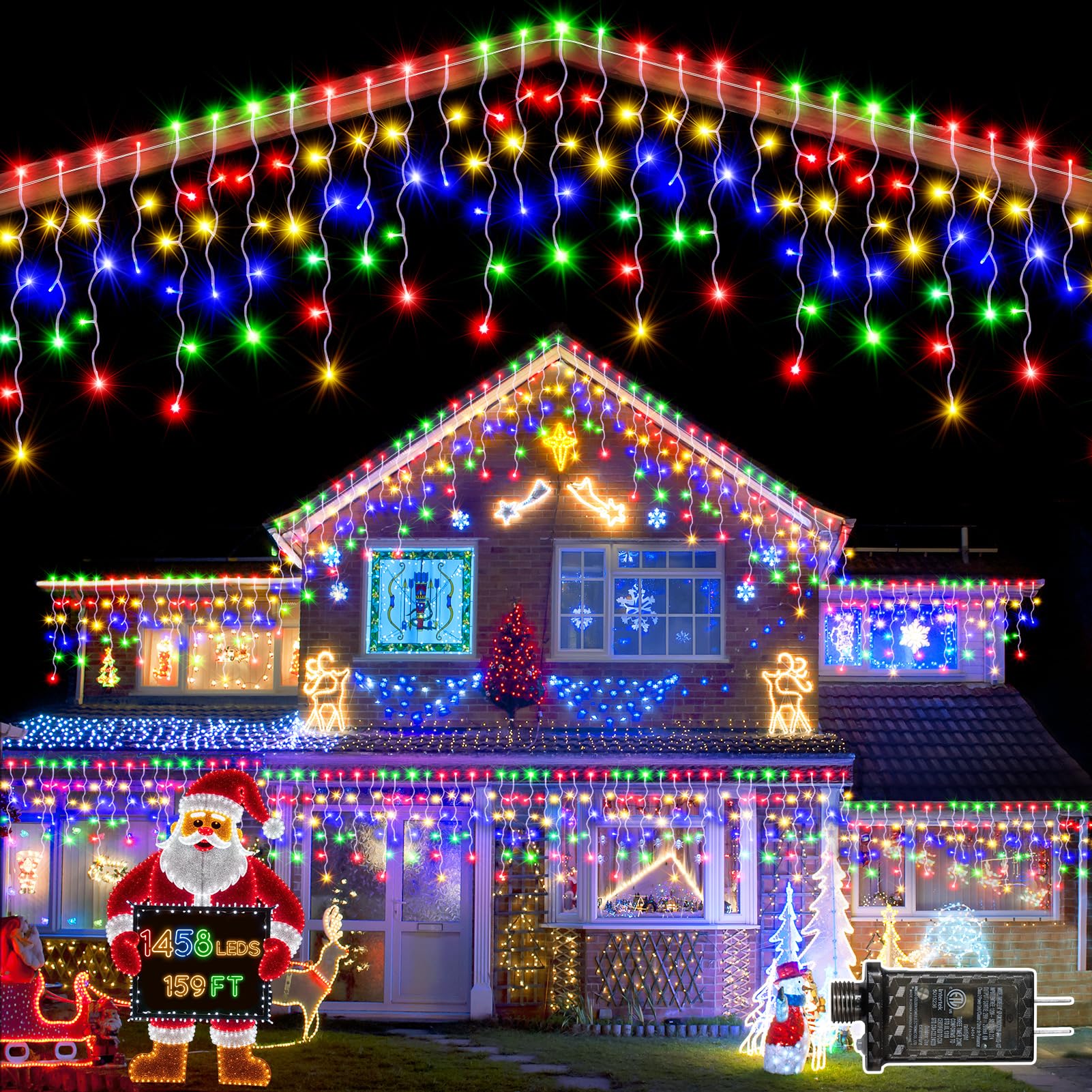 JIXXULVU 159 FT Christmas Lights Outdoor, 1458 LED Waterproof Outside Christmas Lights Plug in, Timer & Memory, 8 Modes Fairy Li