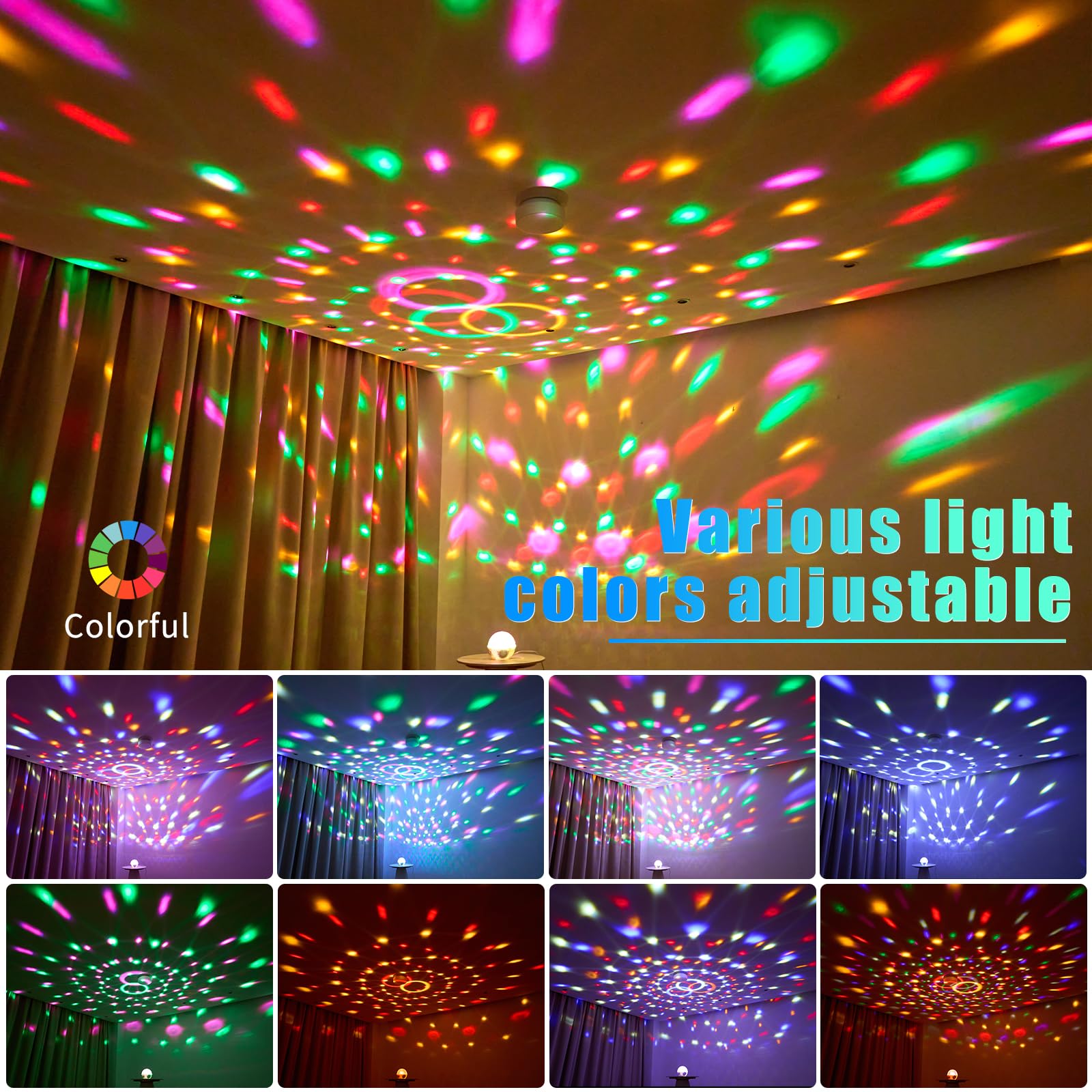 LLUOTE Disco Ball Light Speaker, Remote Control, 6 Colors, Large Size, ABS, Black, Model DSK-YXH for Parties & Decorations