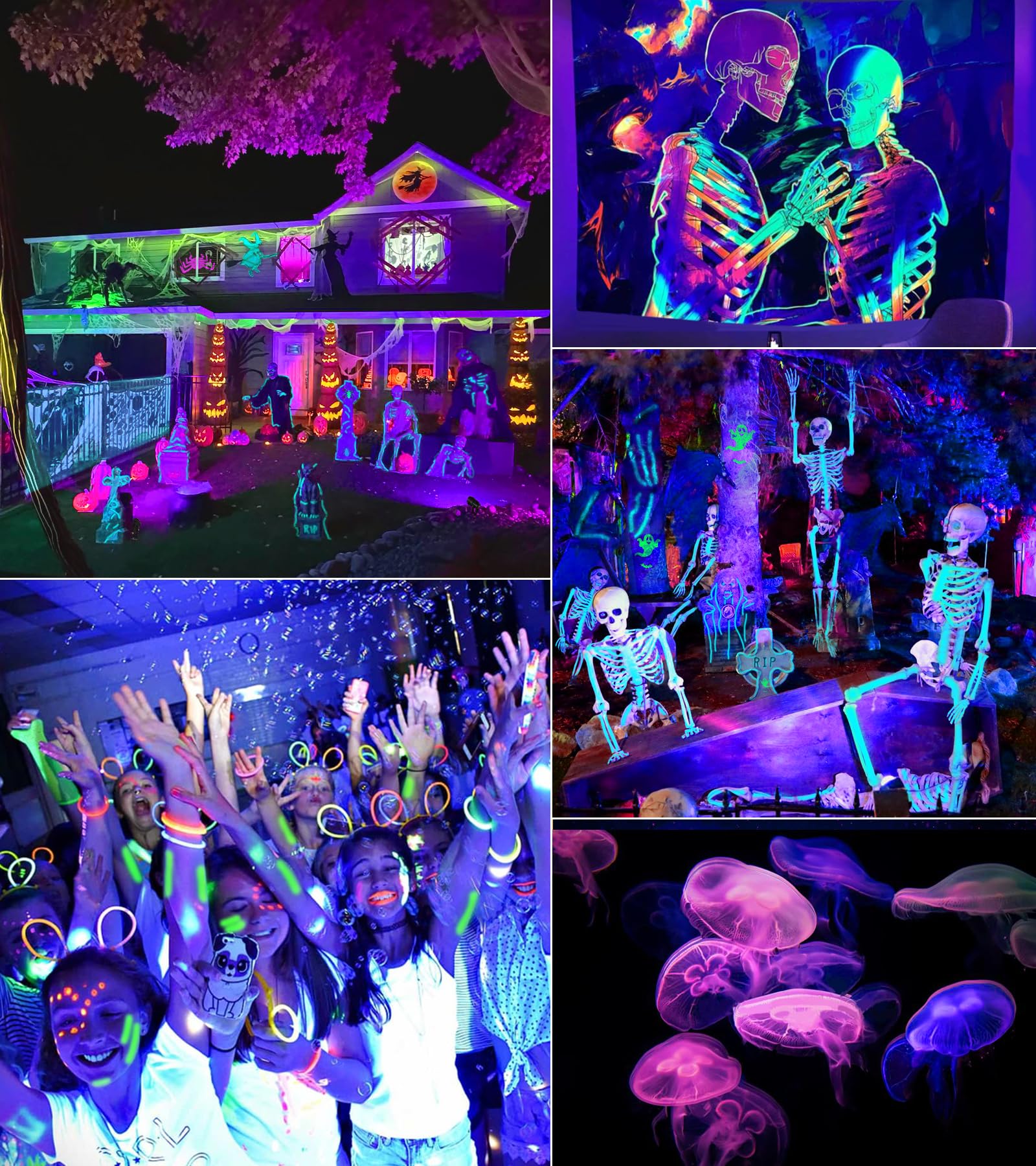 Urtom Halloween Black Light Spot Light Outdoor Blacklight Spotlight 15W Outdoor Black Light Waterproof Purple Blacklight Spotlight Outdoor Led Black Light For Glow Party Fluorescence Poster, 2 Pack
