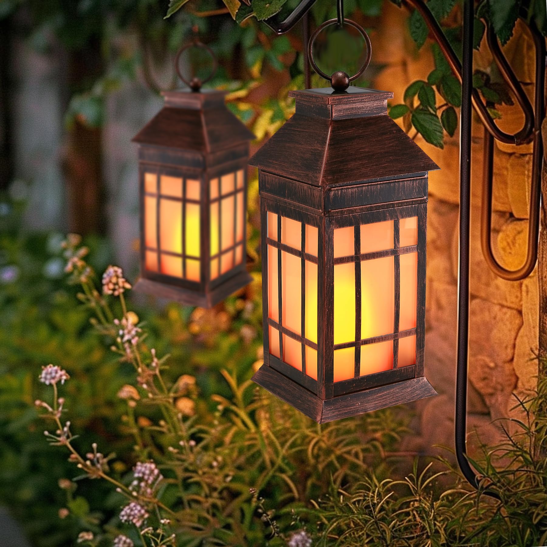 anyperfect Solar Lantern - 18" Waterproof Glass with Flickering Flame - Vintage Copper - Outdoor Decorative for Patio & Garden - Model DL01B