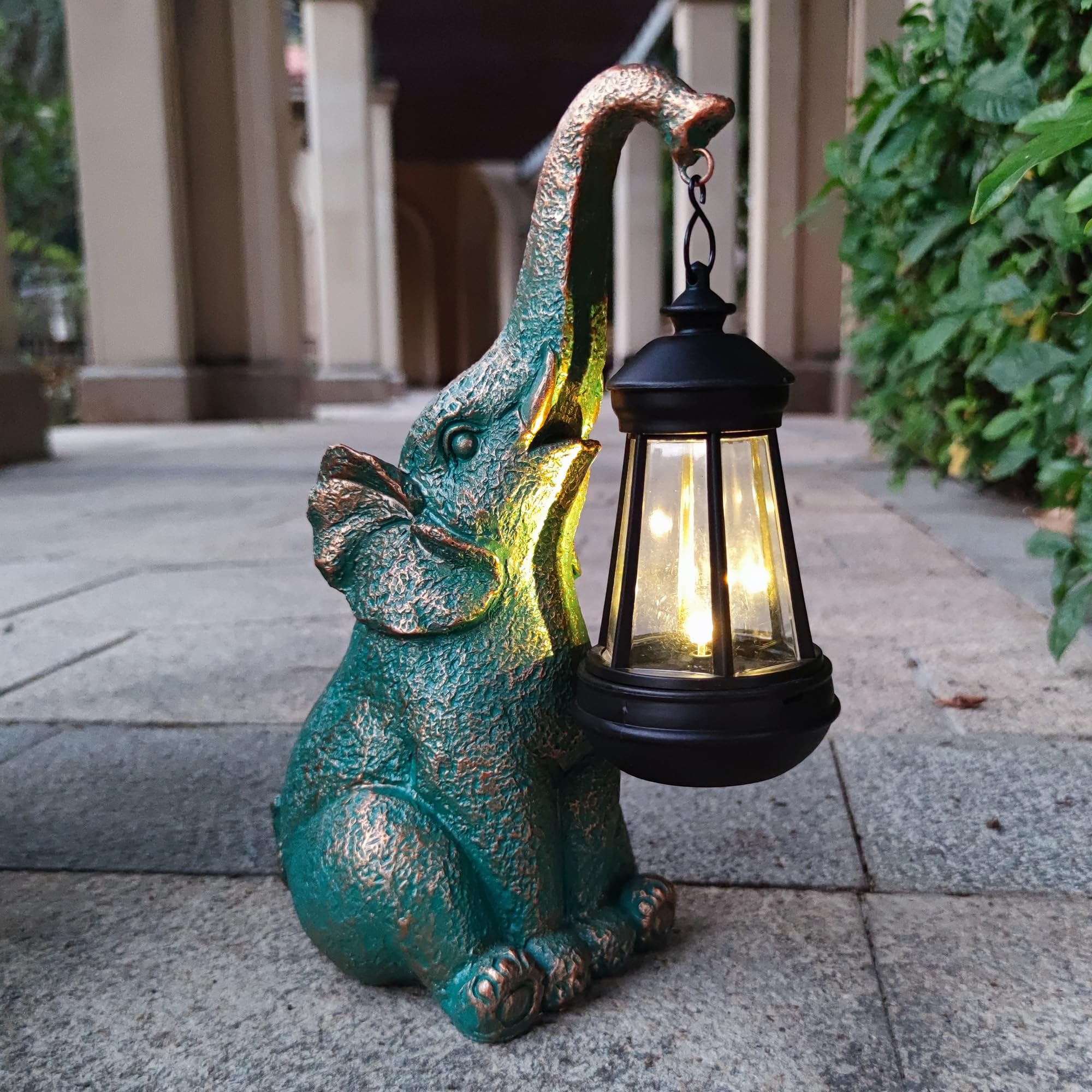 JOYBEE Garden Statues Elephant with Solar Lantern Outdoor Decor-Elephant Solar Figurines Lights Decorations for Patio Yard Lawn 