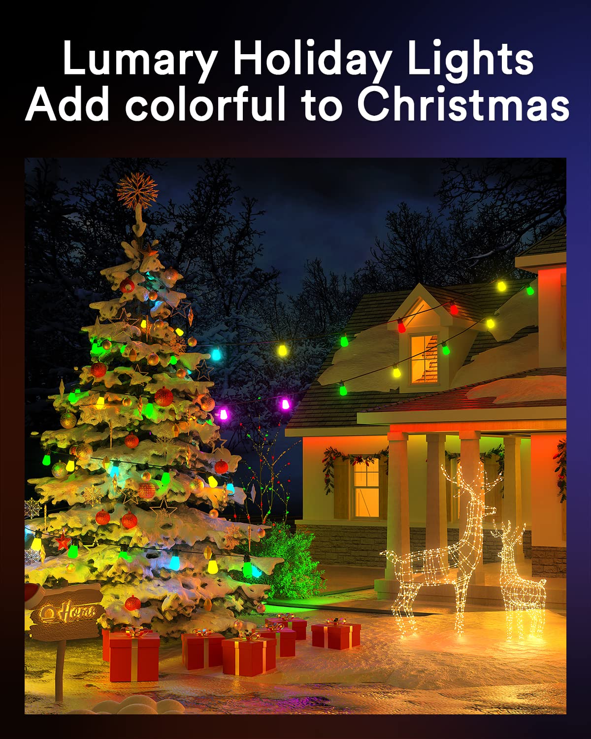Lumary Smart Outdoor String Lights, 100FT with Remote, RGBAi Color Changing, IP65 Waterproof, Model US-SL100B-1