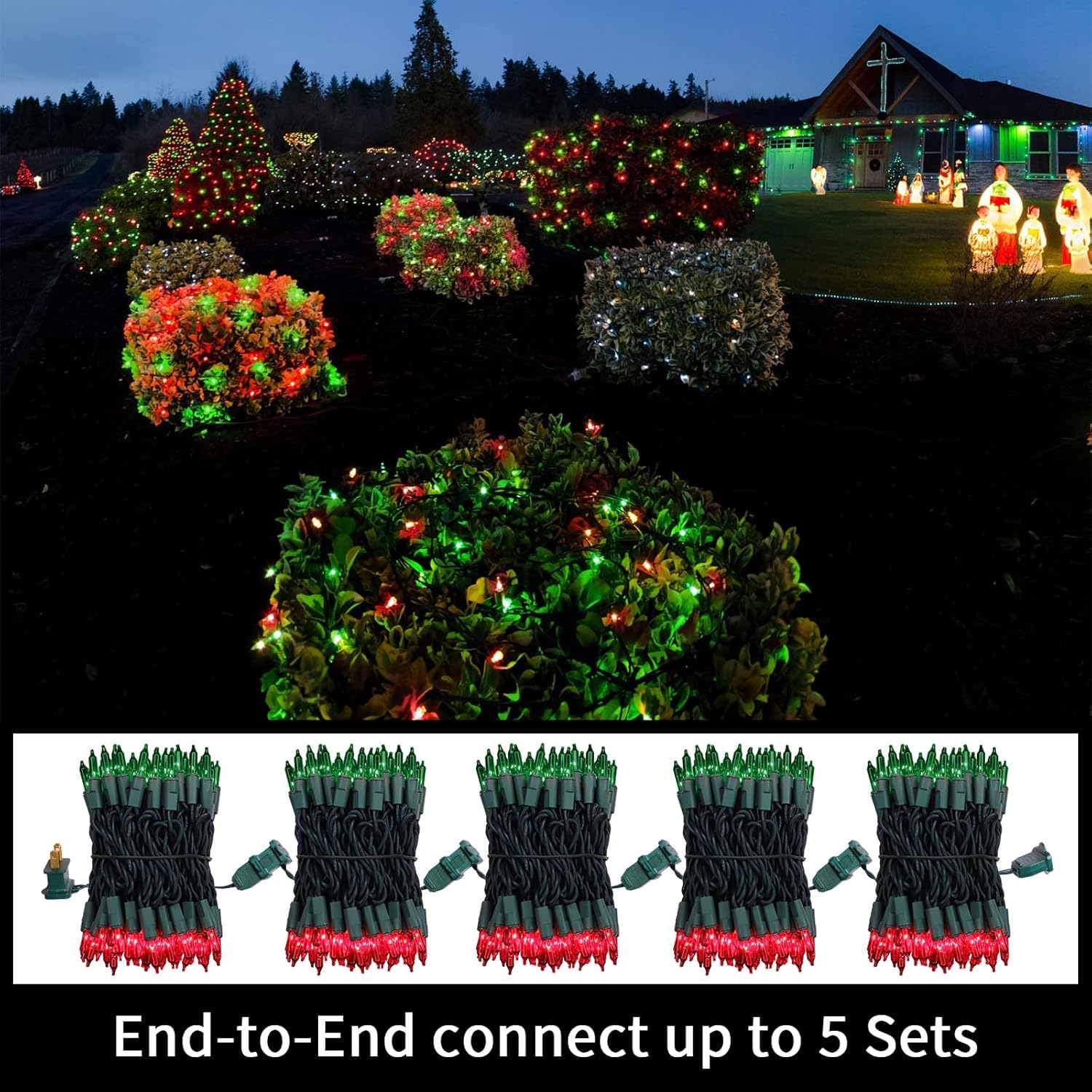 Lamphome 100 Count Red Green Christmas Lights  Green Wire 20Ft Incandescent Holiday String Light Set For Indoor Outdoor Use Christmas Tree  Halloween  Valentine Wedding Lighting Decoration