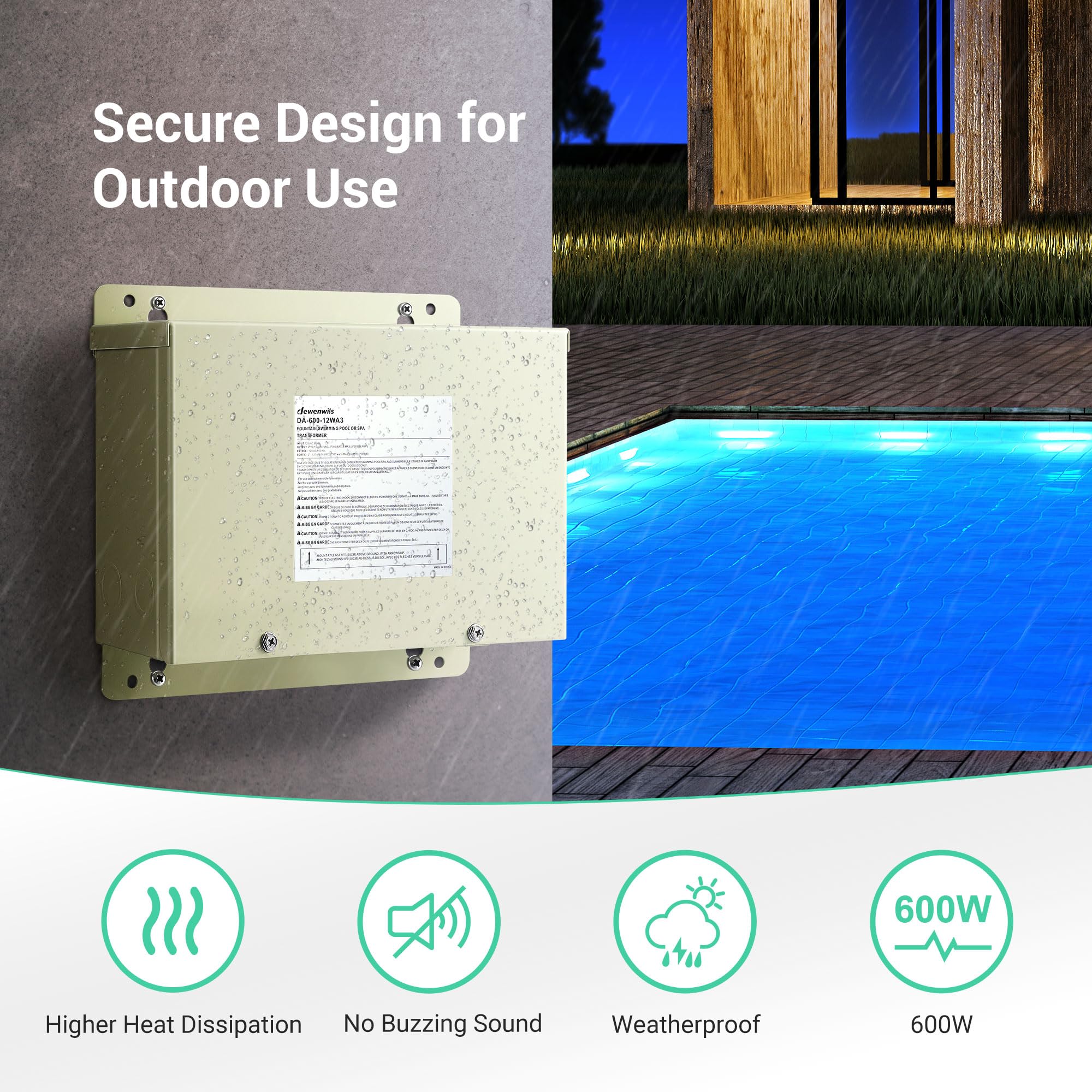 Dewenwils 600W Low Voltage Landscape Transformer  Pool Light Transformer 120V To 12V/13V/14V Ac  For Swimming Lighting  Spa & Fountain Lights  Outdoor Use  Waterproof  Etl Listed