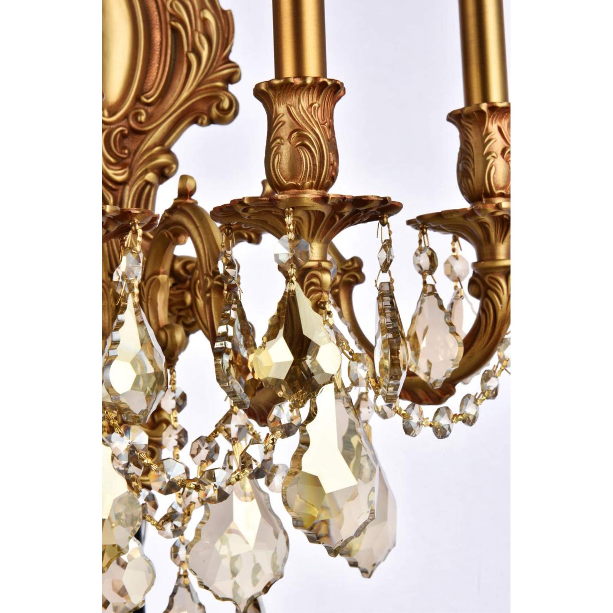 Elegant Lighting 5-Light Crystal Wall Sconce, French Gold Finish With Smoky Golden Teak Crystals