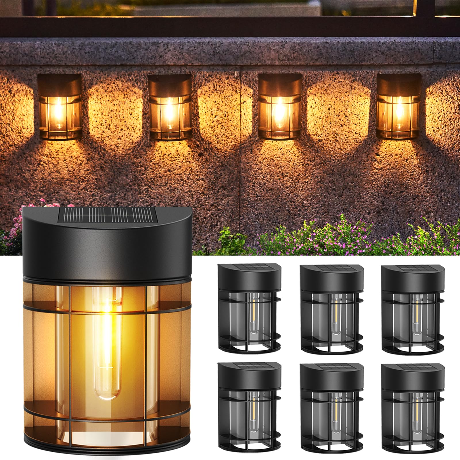 Mancra 6 Pack Solar Fence Lights - Waterproof Led Filament Bulb For Outdoor Patio & Garden