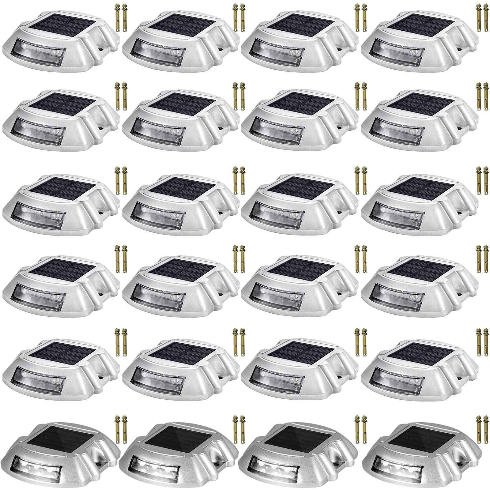 Happybuy Driveway Lights 24-Pack Solar Driveway Lights Bright White with Screw Solar Deck Lights Outdoor Waterproof Wireless Doc
