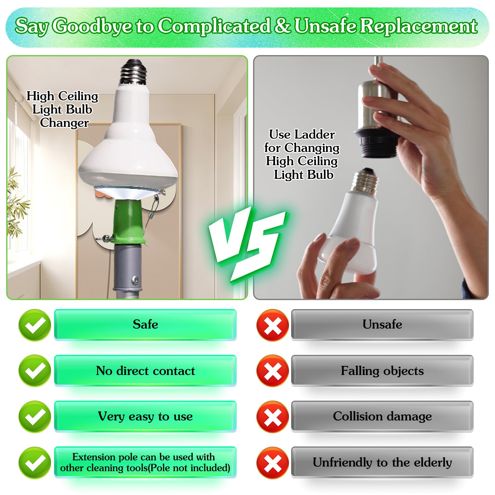 Enhon Suction Cup Light Bulb Changer Kit Without Pole, High Reach Light Bulb Removal Tool For High Ceilings And Recessed Lights