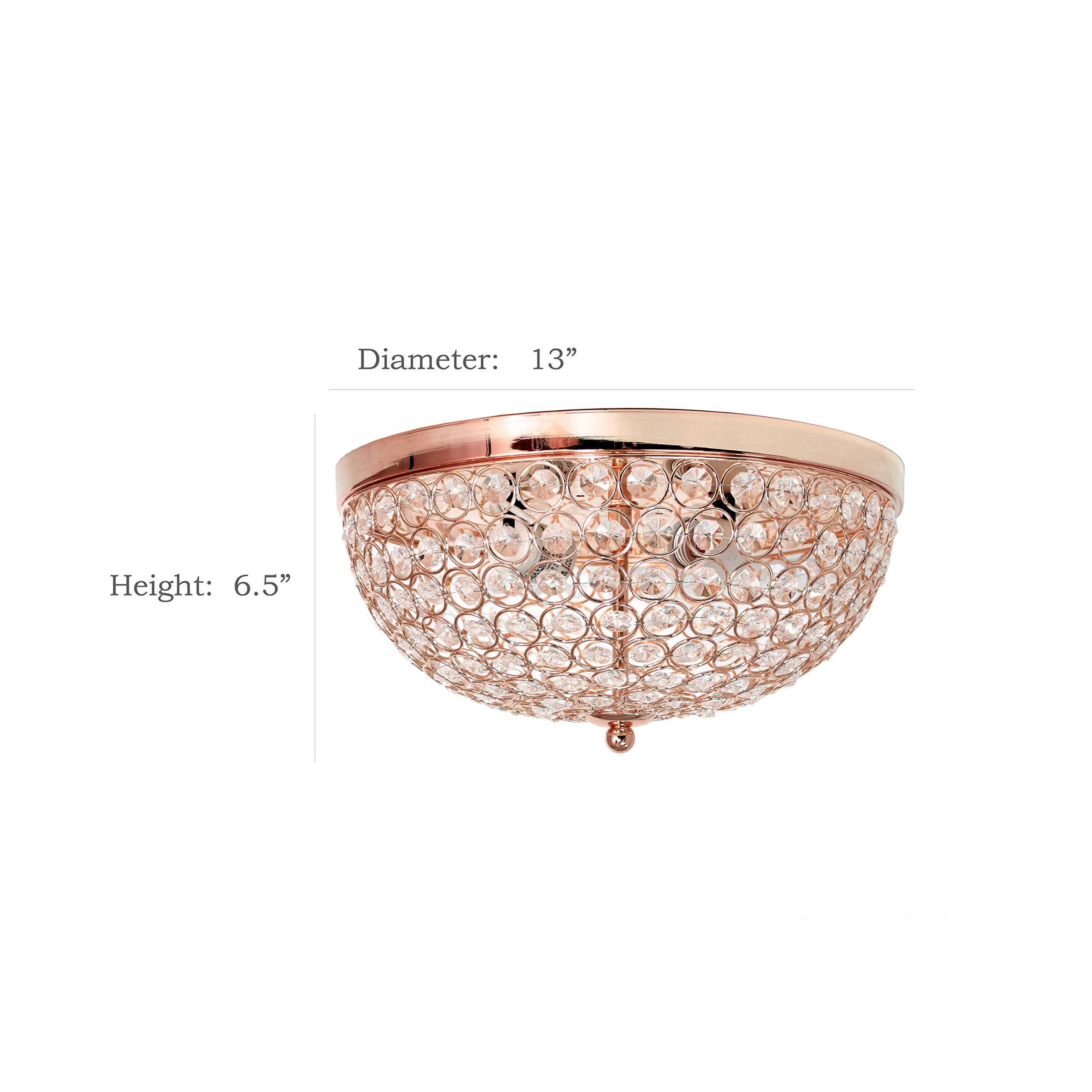 Elegant Designs Fm1000-Rgd-2Pk Elipse Crystal 13 Inch Modern Metal 2 Light Bowl Shaped Ceiling Flush Mount Fixture 2 Pack, Rose Gold