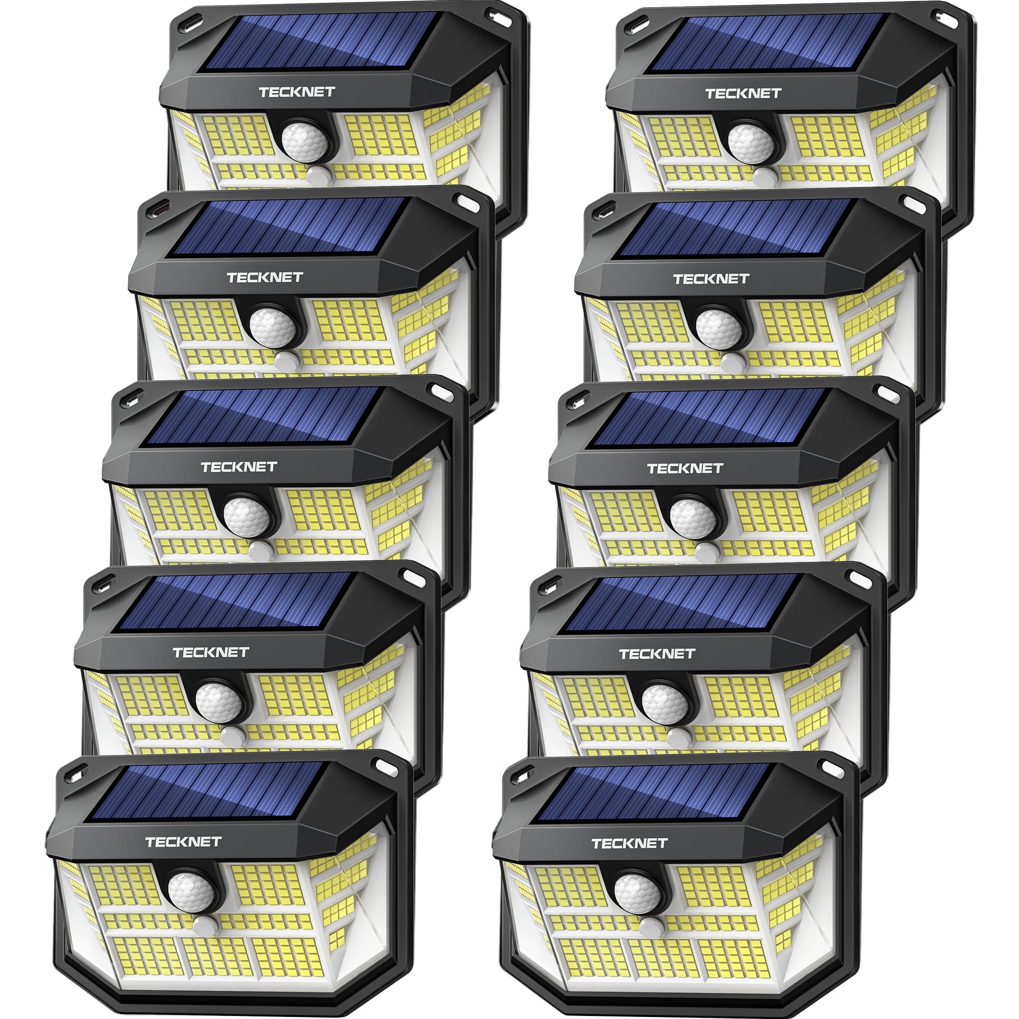 TECKNET Solar Motion Lights 10 Pack, 300? Angle, 3 Modes, IP65 Waterproof, Cool White, Model TK-SL001