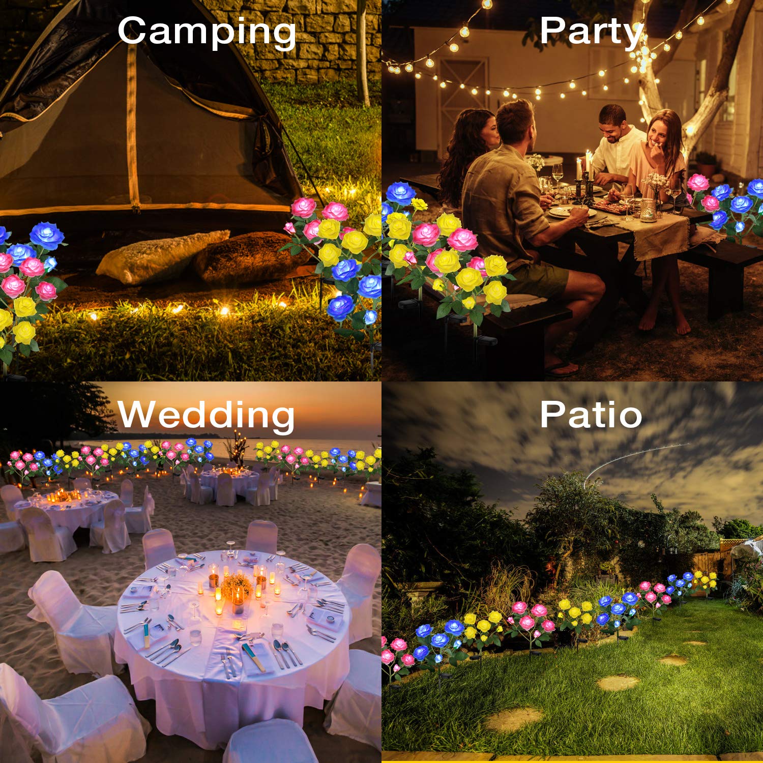 Tynled Outdoor Solar Garden Stake Lights, 6 Rose Flowers, Waterproof, Yellow, 1 Pack