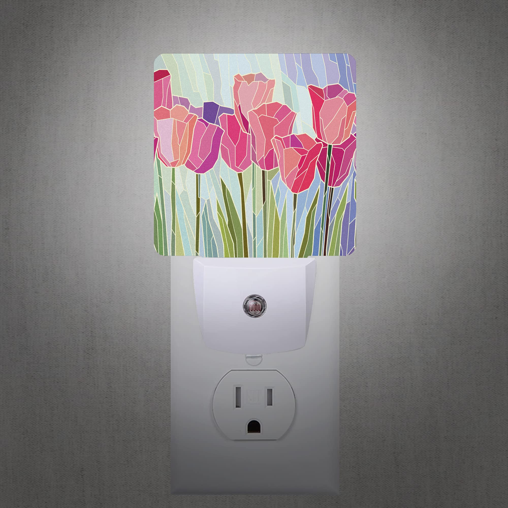 Smoaffly LED Night Light Plug-in Pink Tulip Flowers Auto Sensor Dusk-to-Dawn Lamp for Nursery and Kids