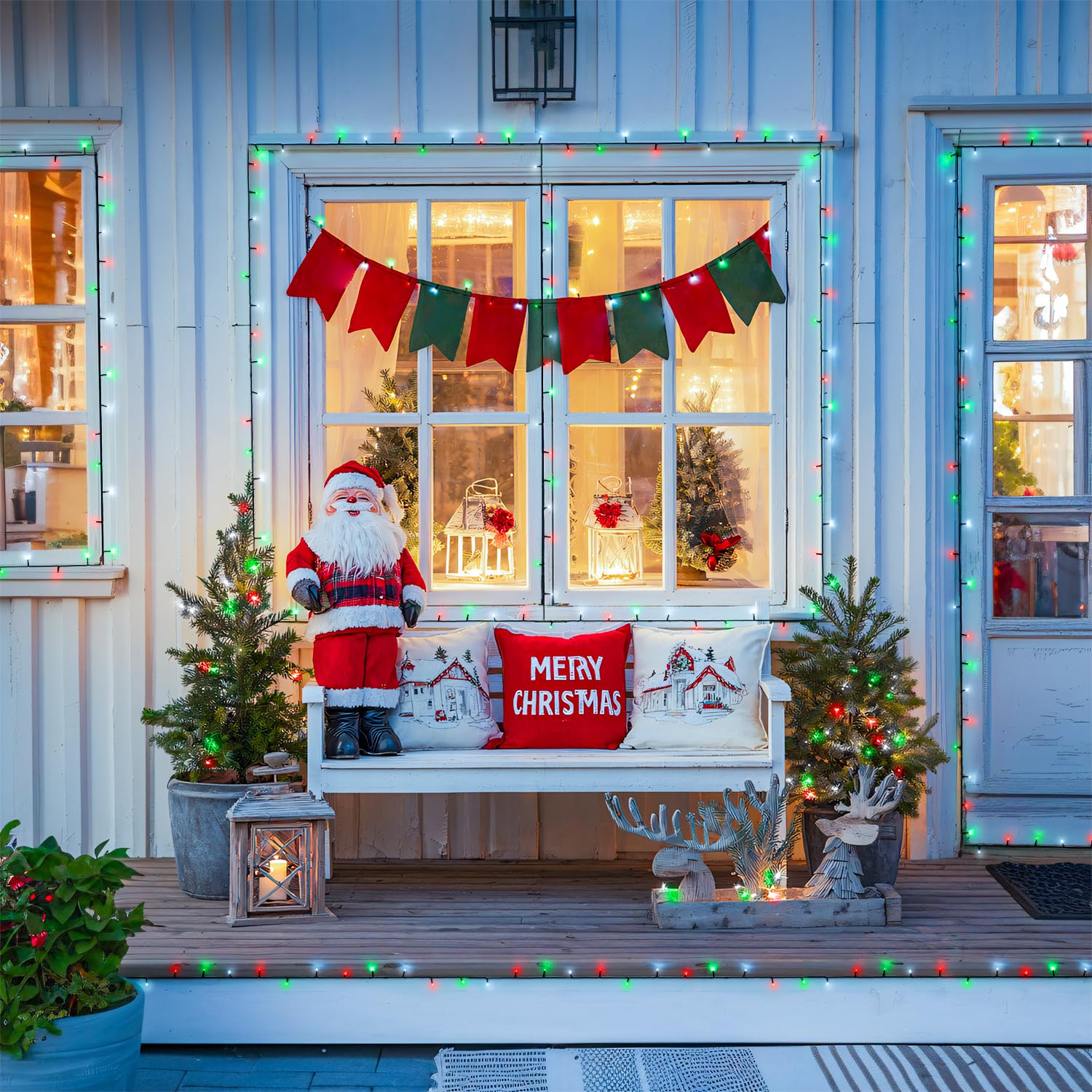 JMEXSUSS Solar Christmas Lights, 100 LED, 33 FT, Waterproof, Red White and Green, 2 Pack, Outdoor String Lights for Garden Decor