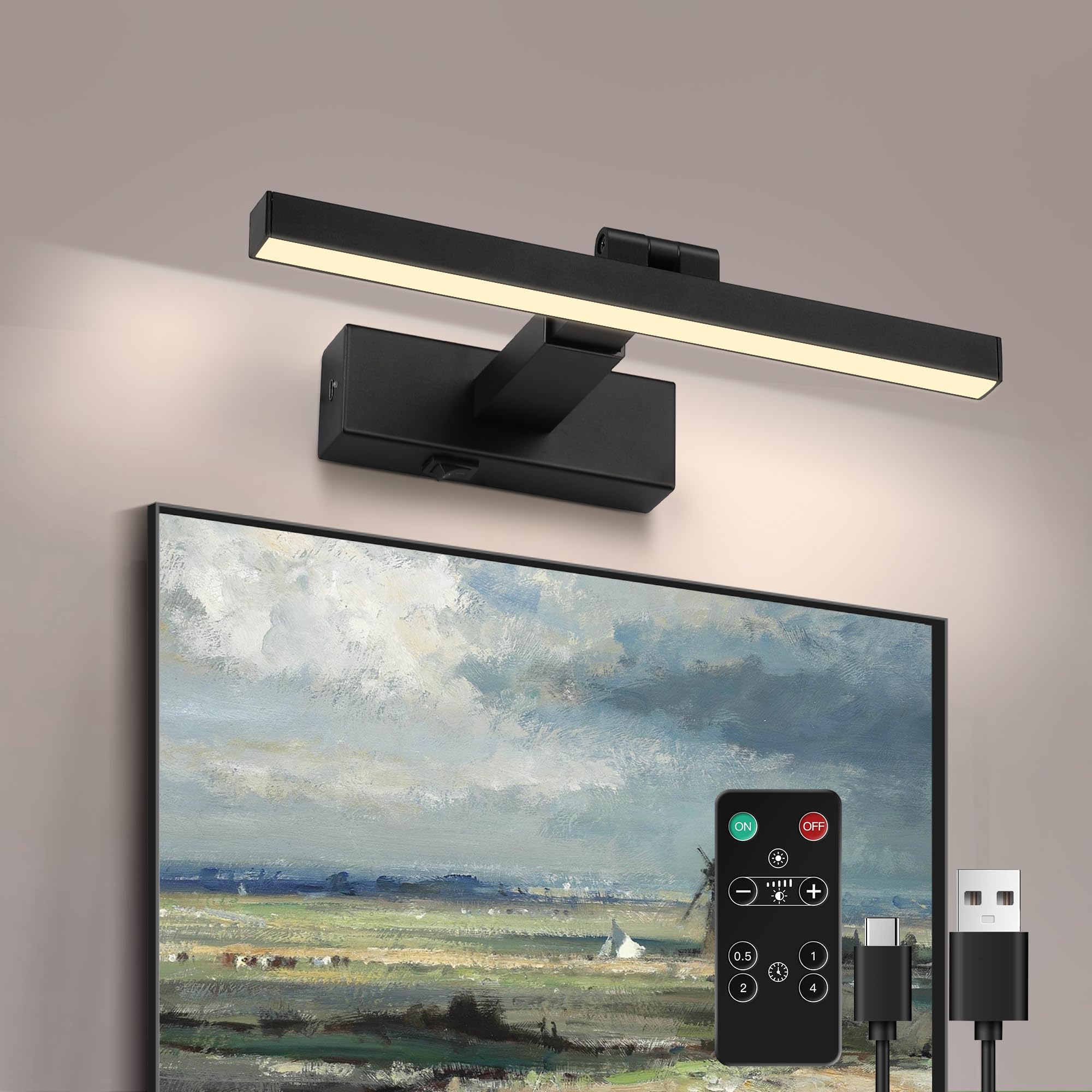 ZitoStory Black Picture Lights for Wall Dimmable Rechargeable Wireless Picture Lights for Paintings LED Wall Light Fixtures Dimm