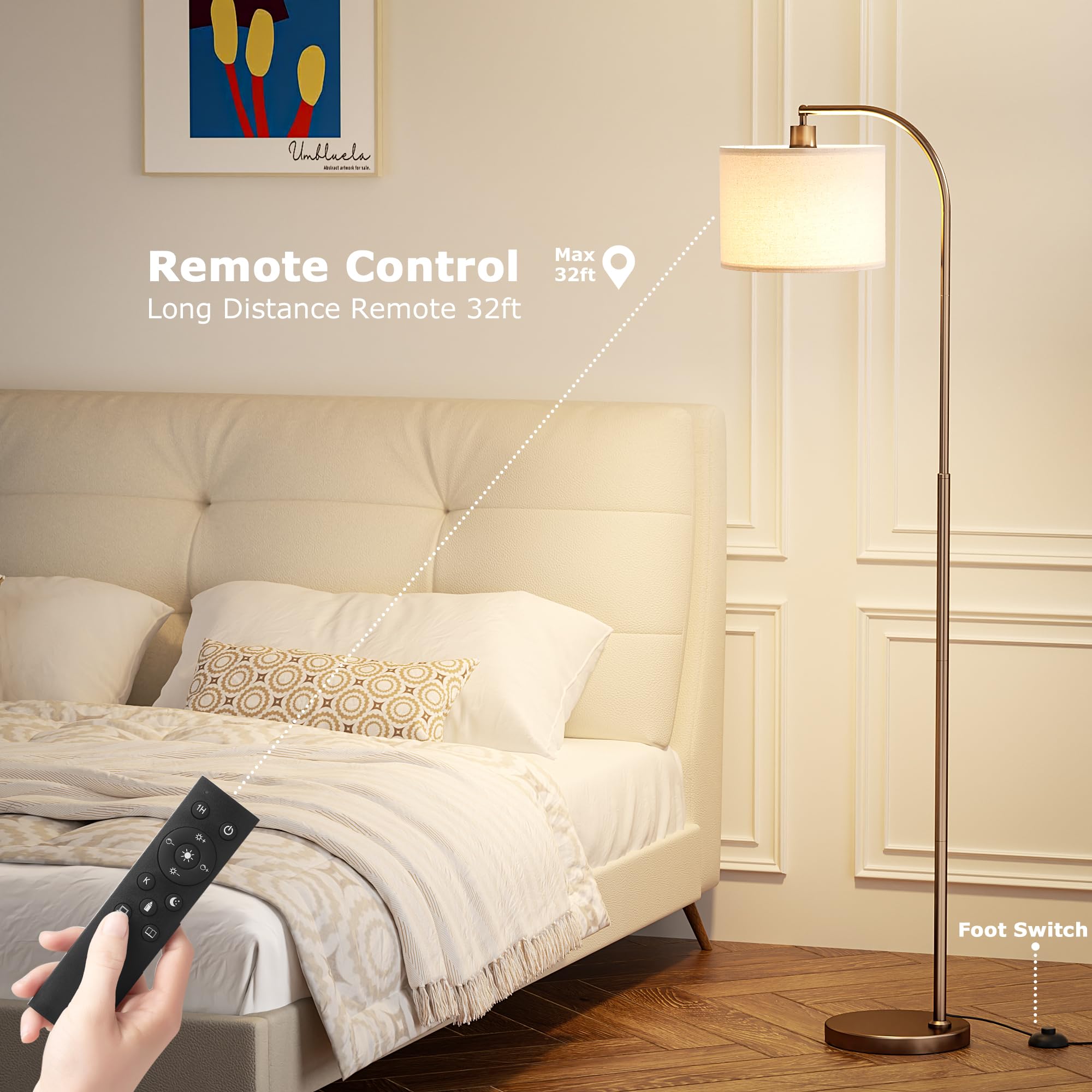 Ambimall Arc Floor Lamp With Remote And Stepless Dimmable Bulb, Colors Temperature & Brightness Adjustable, Brown Floor Lamps Fo