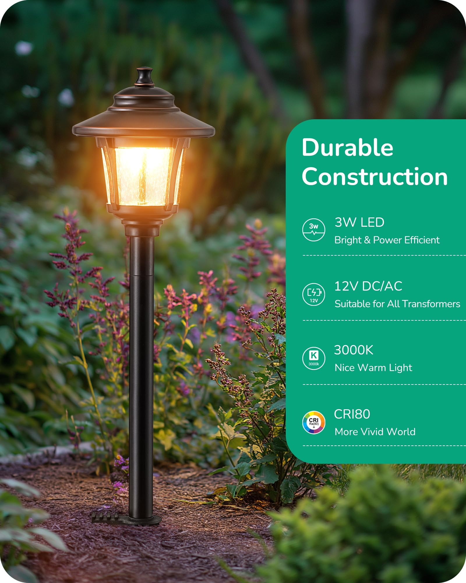 Edishine Low Voltage Landscape Lighting, 12-24V 3W 120Lm 3000K Seed Glass Outdoor Landscape Path Lights With Connectors, Orb Wat