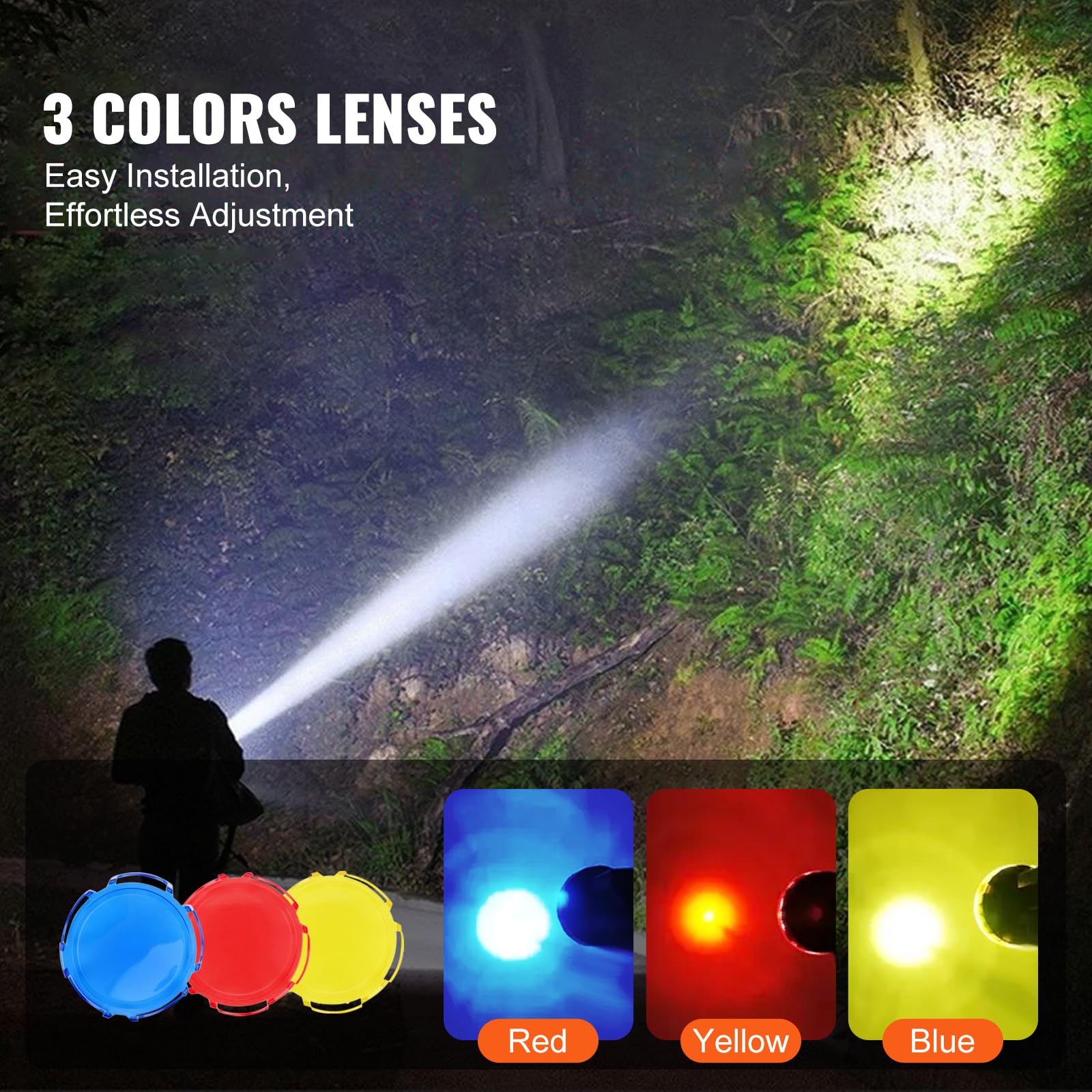 VEVOR Rechargeable Spotlight Flashlight, 100000 Lumens, IP67 Waterproof, 4 Modes, Model MX-6005-D, Yellow+Black