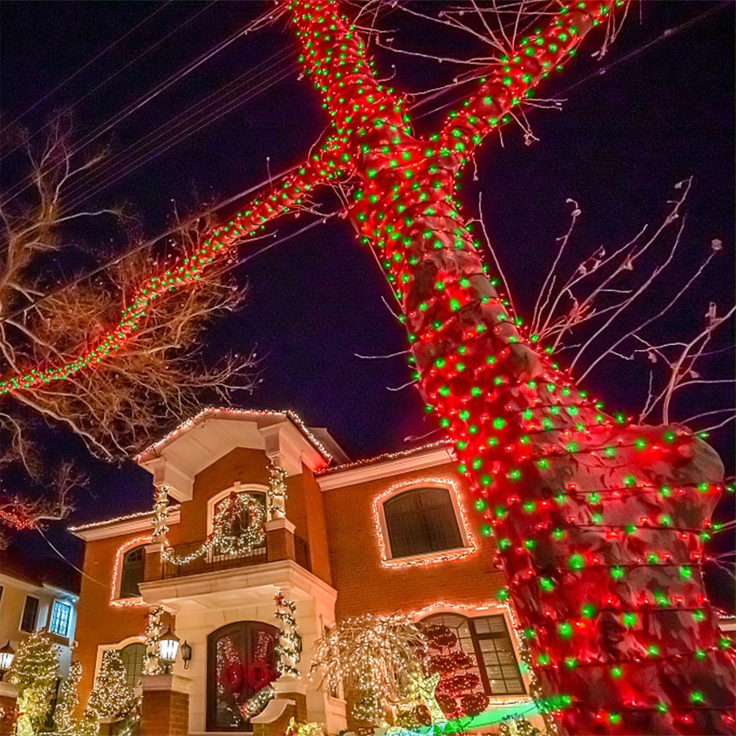 Home Lighting 66Ft Christmas Decorative Mini Lights, 200 Led Green Wire Fairy Starry String Lights Plug In, 8 Lighting Modes, For Indoor Outdoor Xmas Tree Wedding Party Decoration (Red & Green)