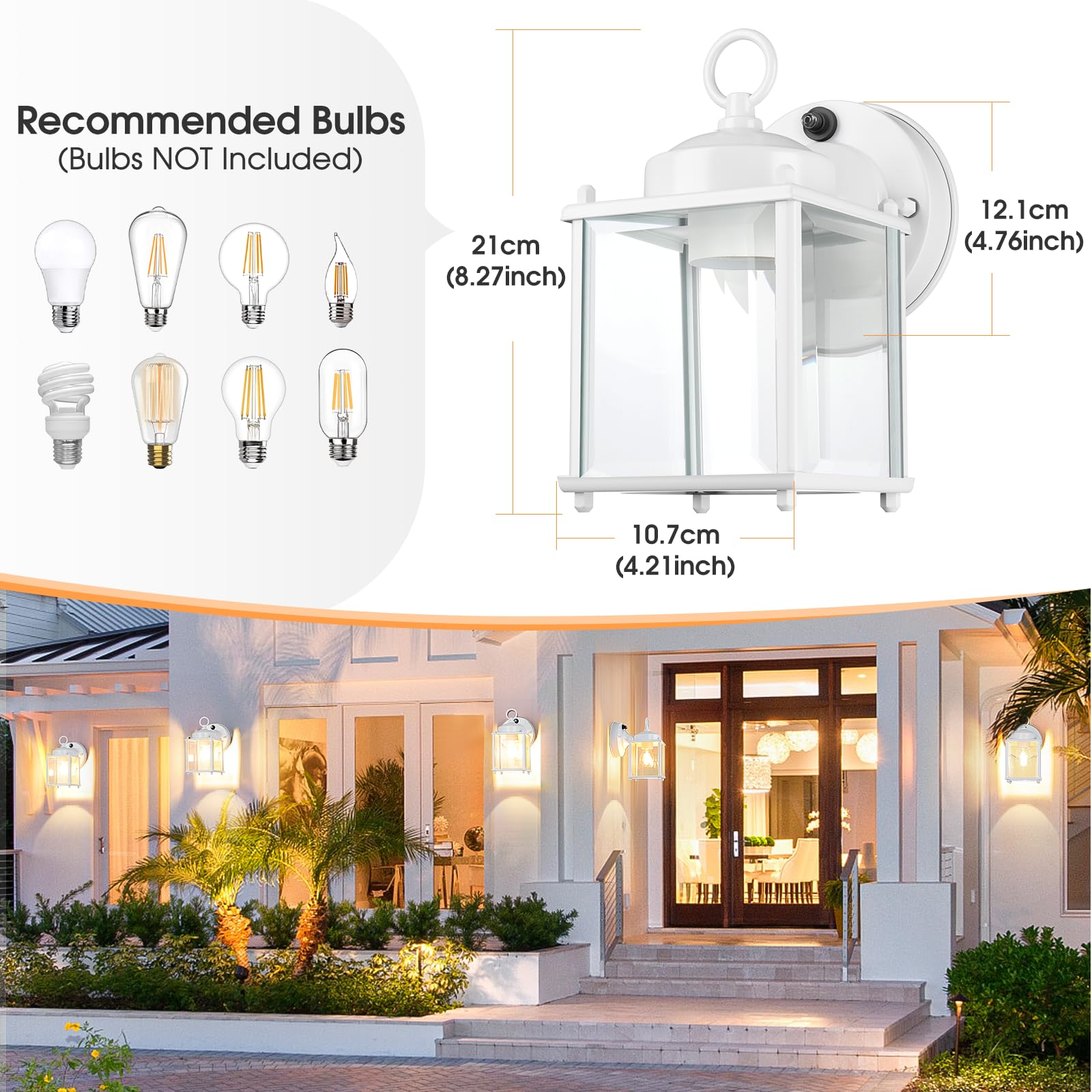 Matameye Dusk To Dawn Sensor Outdoor Wall Sconce, Exterior Waterproof Porch Wall Mount Lanterns, White Front Door Lights With Be