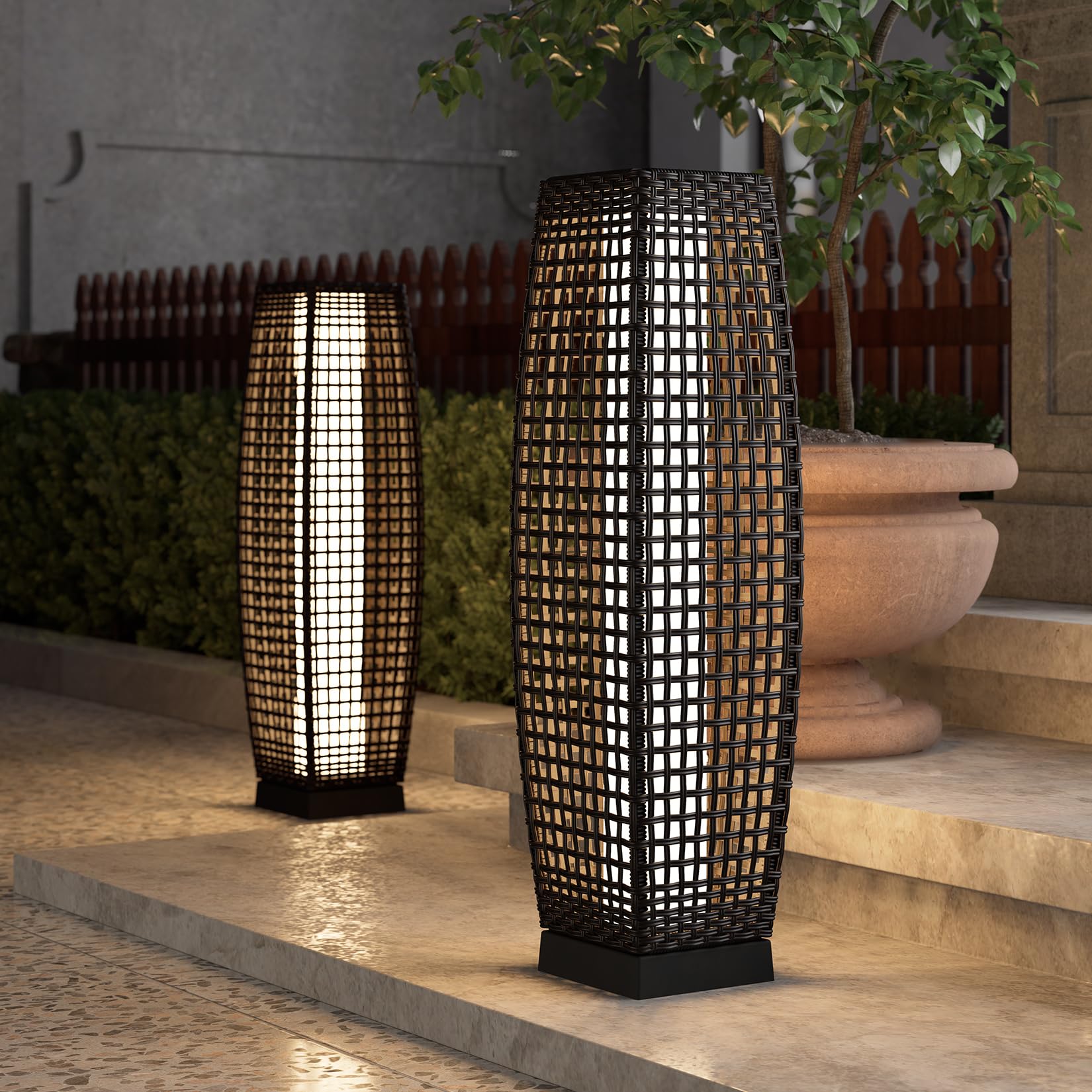 Grand patio Solar Outdoor Floor Lamp Solar Powered Lantern Water-Resistant Wicker Deck Light for Garden Porch Deck-Large Fuji 2 