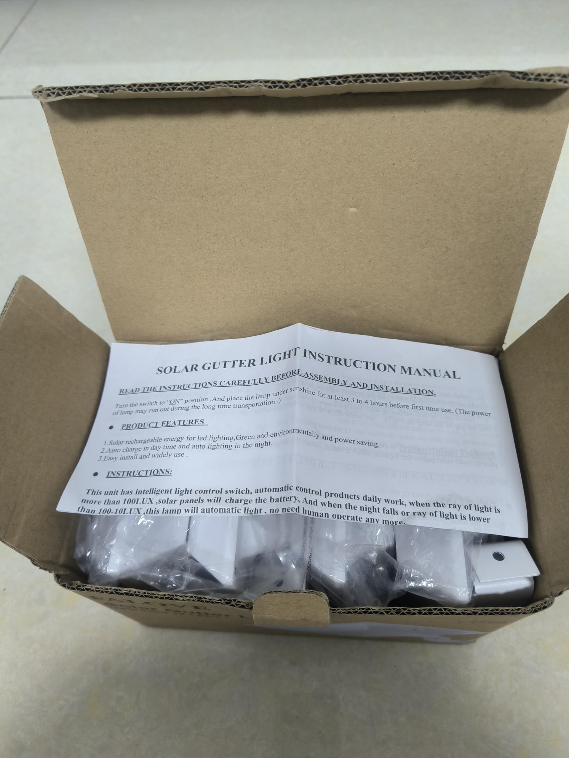 Falove 4 Pack White Solar Gutter Lights - 12 Leds Waterproof Outdoor Garden Pathway Lighting