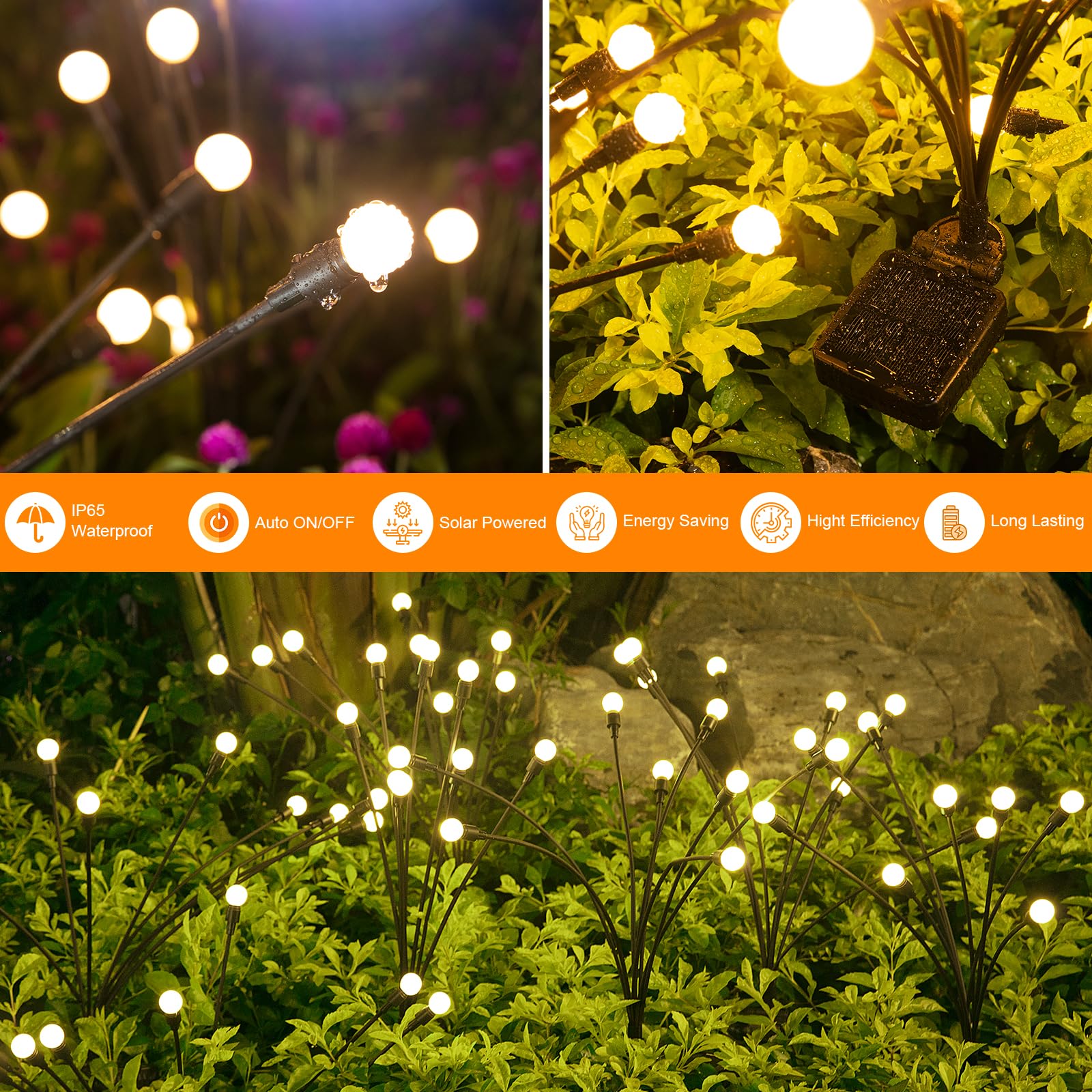 Asmad Solar Garden Lights, 2 Pack 16 Leds Solar Outdoor Lights, Outdoor Decorations Lights, Solar Swaying Lights, Firefly Lights For Patio Pathway Outdoor Decor, Big Bulb Solar Swaying Light