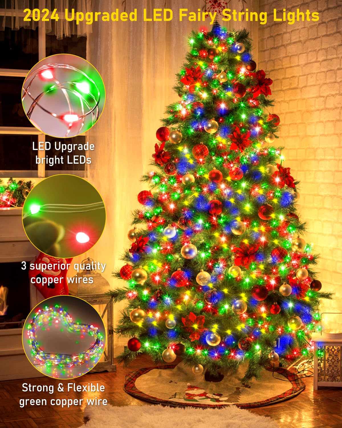 KNONEW Outdoor Christmas Fairy Lights, 1200 LED, 400FT, Multicolor, Waterproof, 8 Modes, Green Wire, Model KN-1000-LIG168-01