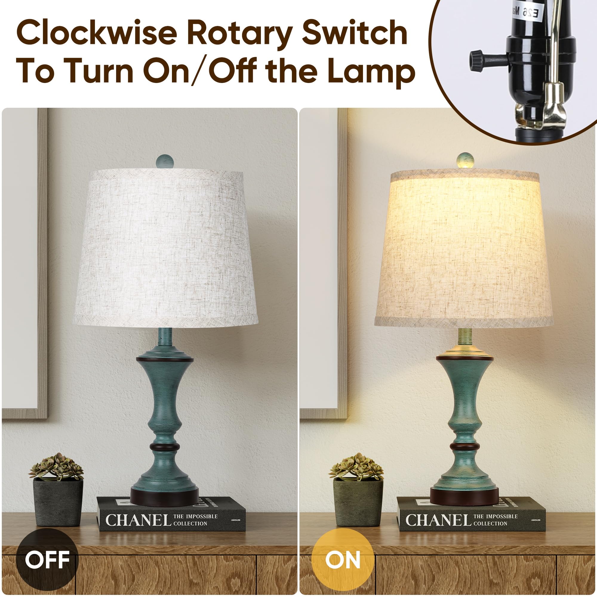 Rottogoon Retro Table Lamps Set Of 2 Nightstand Lamp For Bedroom Vintage Rustic Table Lamps For Living Room Traditional Nightsta