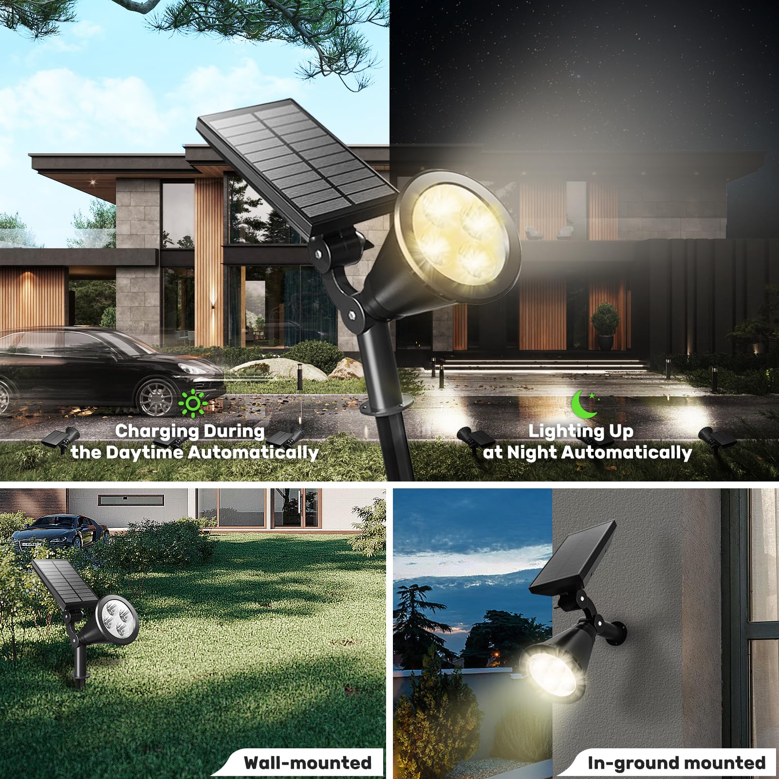 Wonyo 4 Leds Solar Spot Lights Outdoor, Solar Lights For Outside Waterproof Ip65, Auto On/Off Solar Yard Lights, Solar Lights Fo