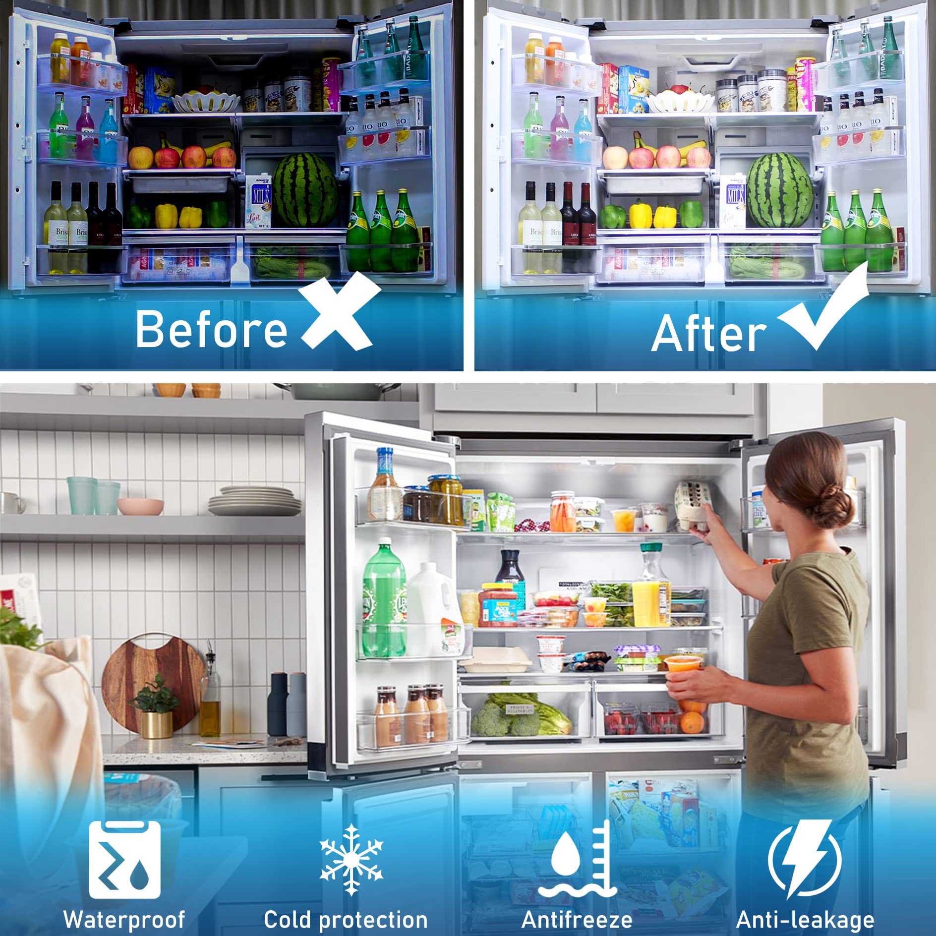 hansang E26 LED Refrigerator Bulb, 60W Equivalent, 5000K Daylight, Waterproof, 2 Pack, Non-Dimmable, Aluminum