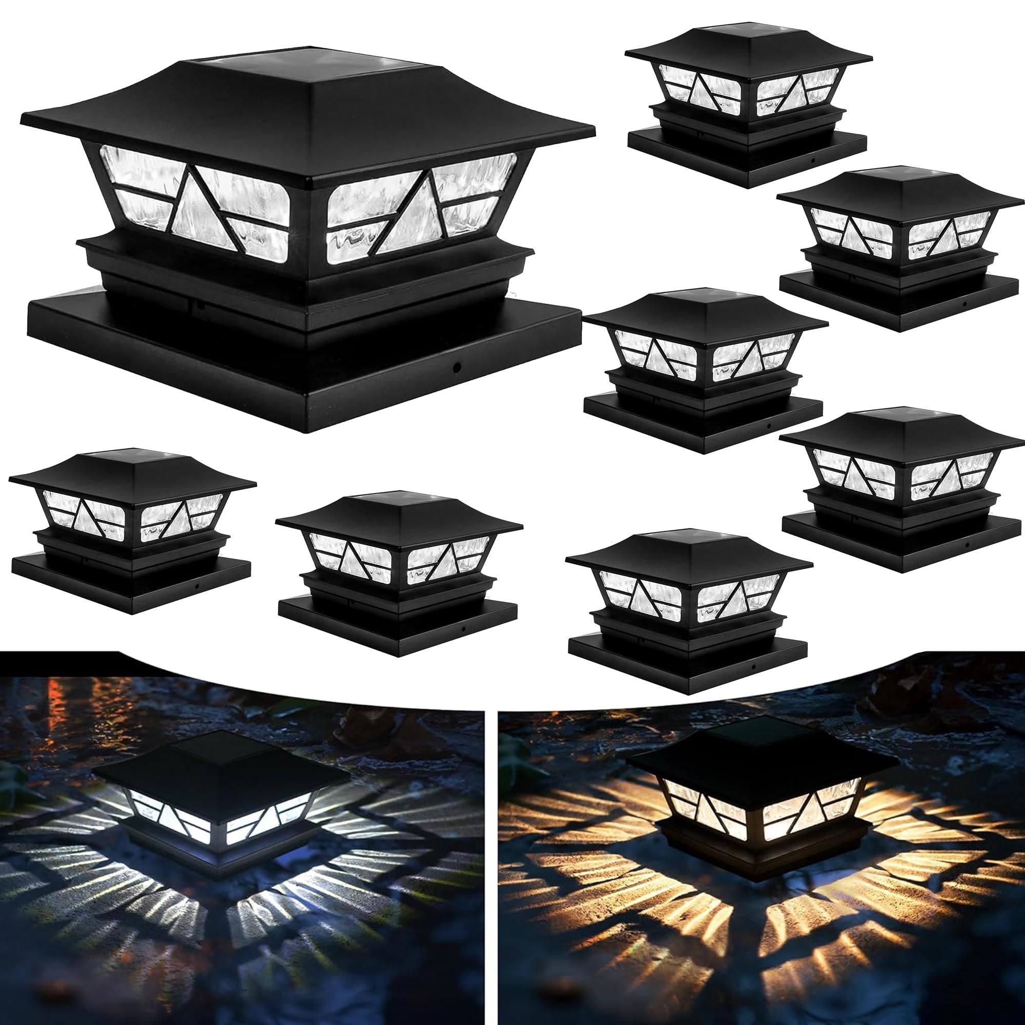TW SHINE 8 Pack Solar Outdoor Fence Post Lights, 2 Modes Post Cap Lights Waterproof Warm White/Cool White for Yard, Garden, Porc