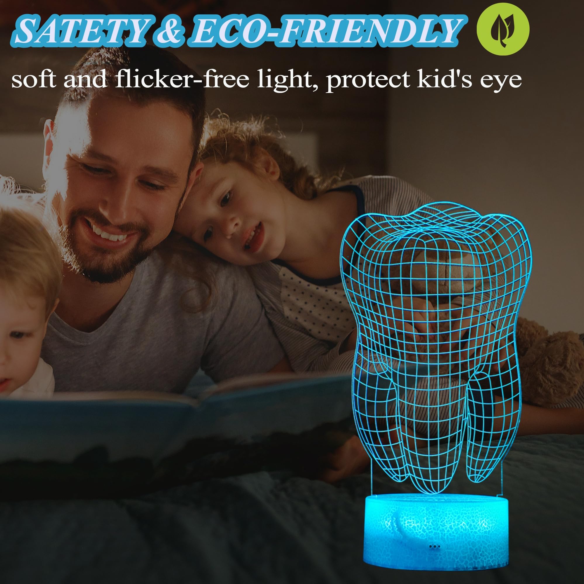 Posshe Dental Gifts, 3D Tooth Night Light, 3D Illusion Lamp, 16 Colors Changing, Remote Control, Dimmable, Living Room Decoratio