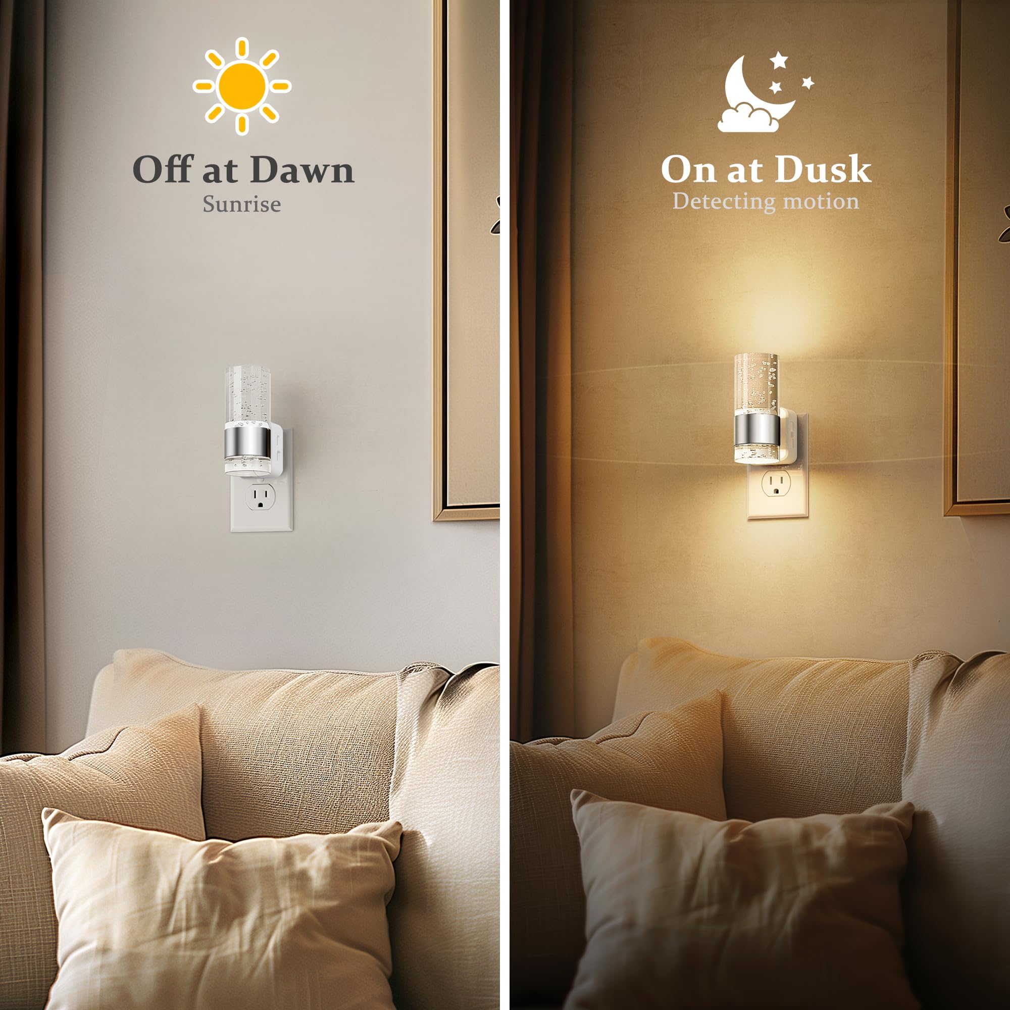 Jandcase Night Light, Night Lights Plug Into Wall,2 Pack 3000K Warm White Led Nightlight With Adjustable Brightness, Automatic N
