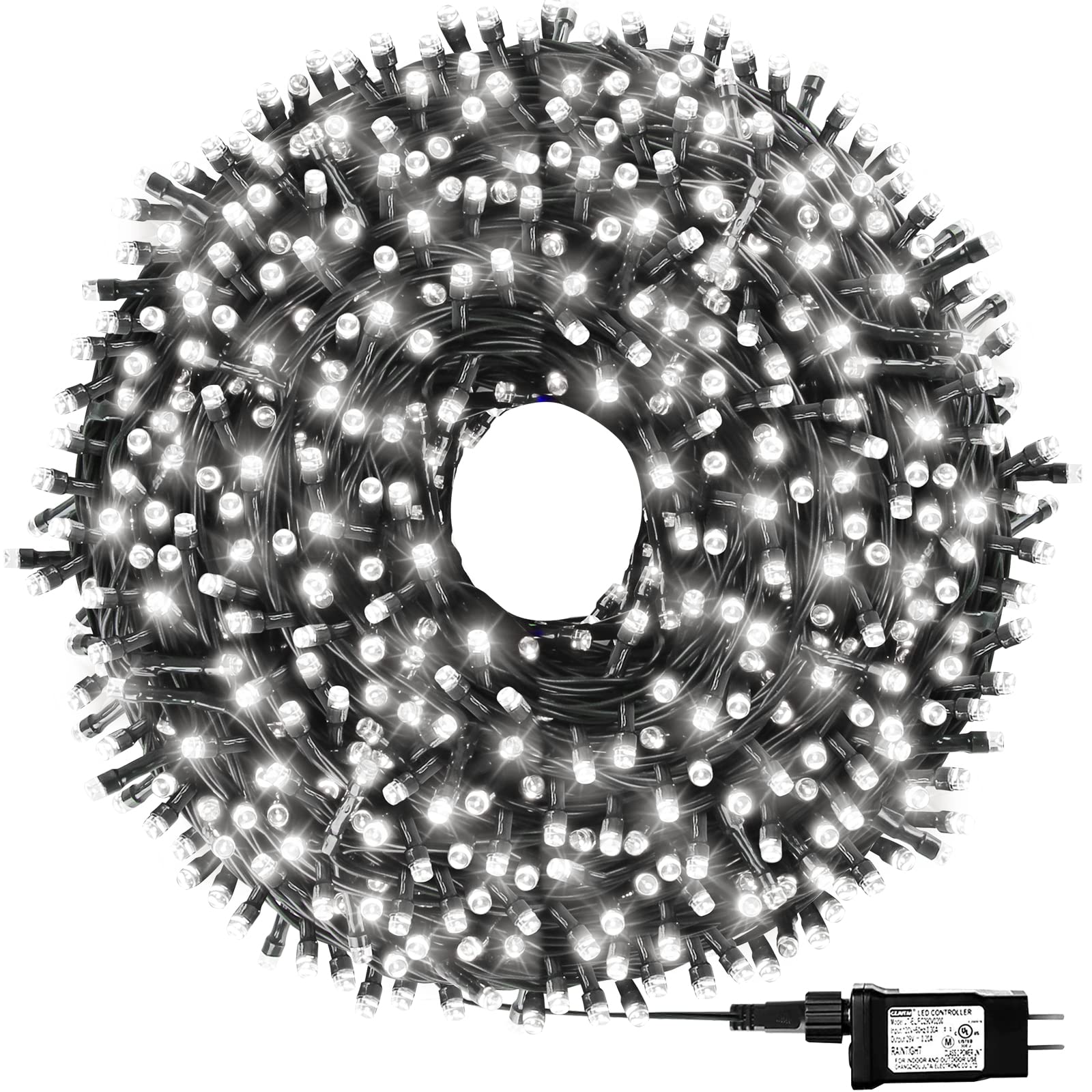 OUTYLTS 1000 LED 328ft 8 Modes with Timer Christmas String Lights IP55 Outdoor Waterproof UL Certificated Indoor Fairy Lights Garden Patio Wedding Christma Trees Parties Decoration White Light