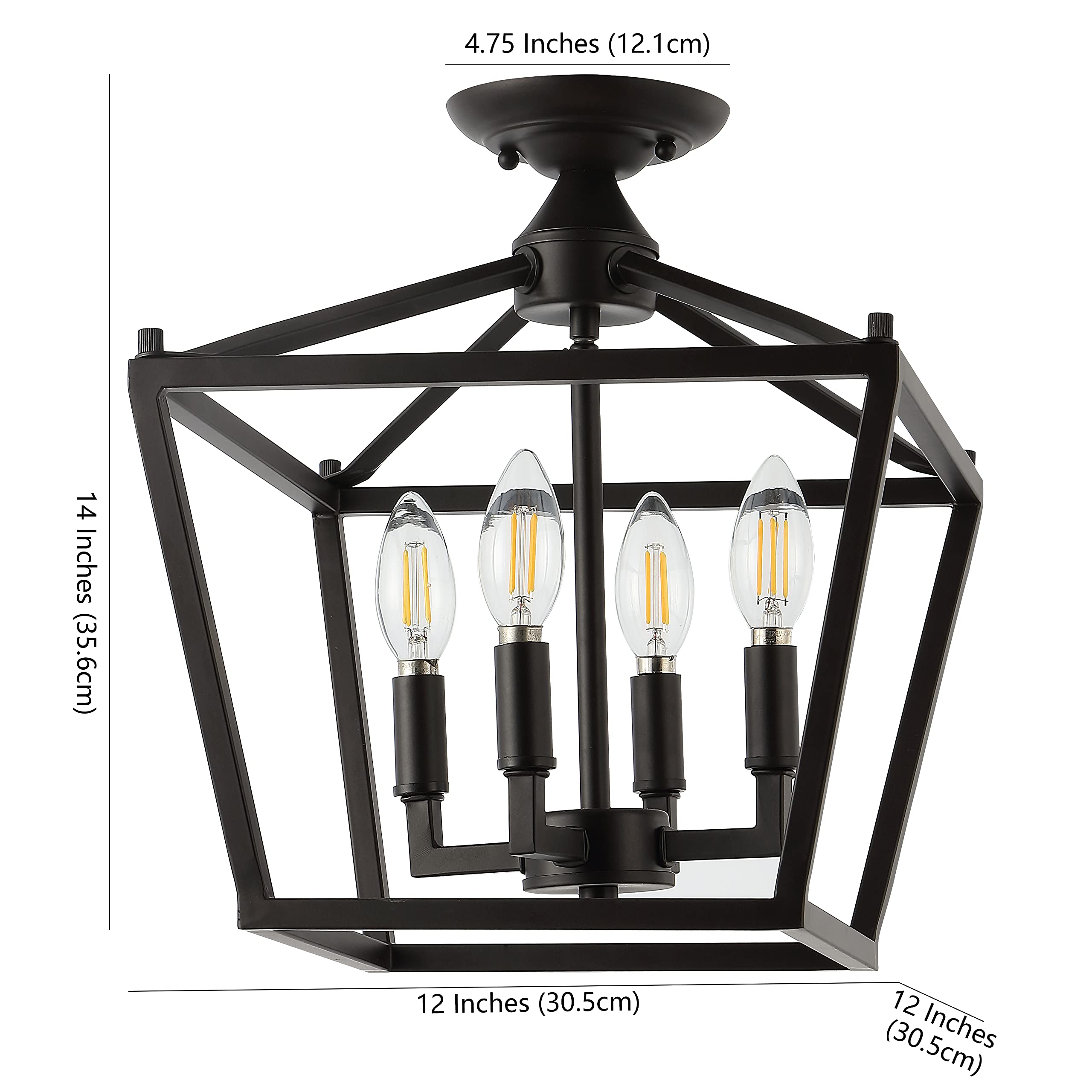 JONATHAN Y JYL7610A Mini Lantern 4-Light Iron Flush Mount 12in Oil Rubbed Bronze Dimmable LED for Kitchen, Hallway, Bathroom, Stairwell