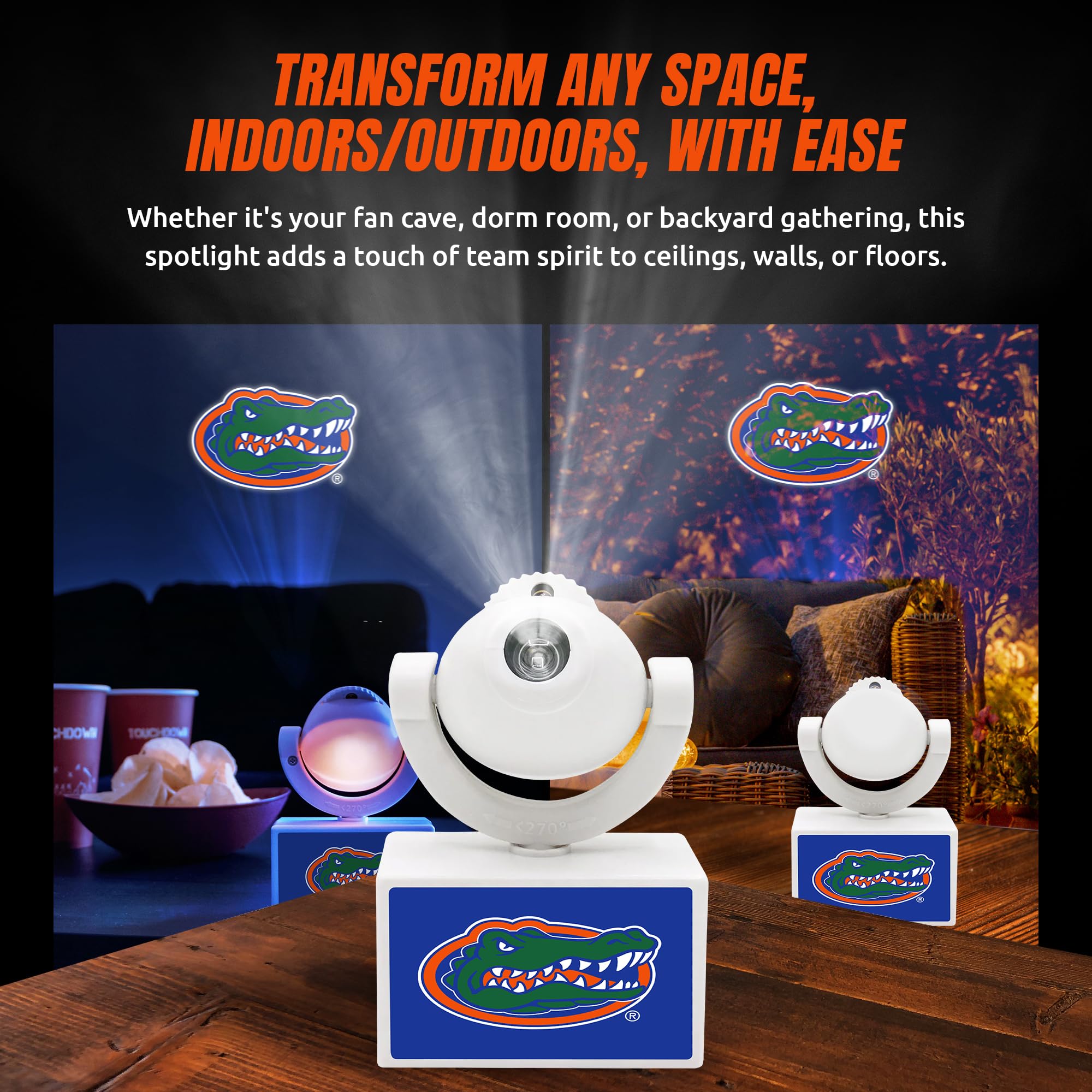 Sporticulture Florida Gators Led Mini Spotlight Projector - Adjustable, Portable, Battery-Operated