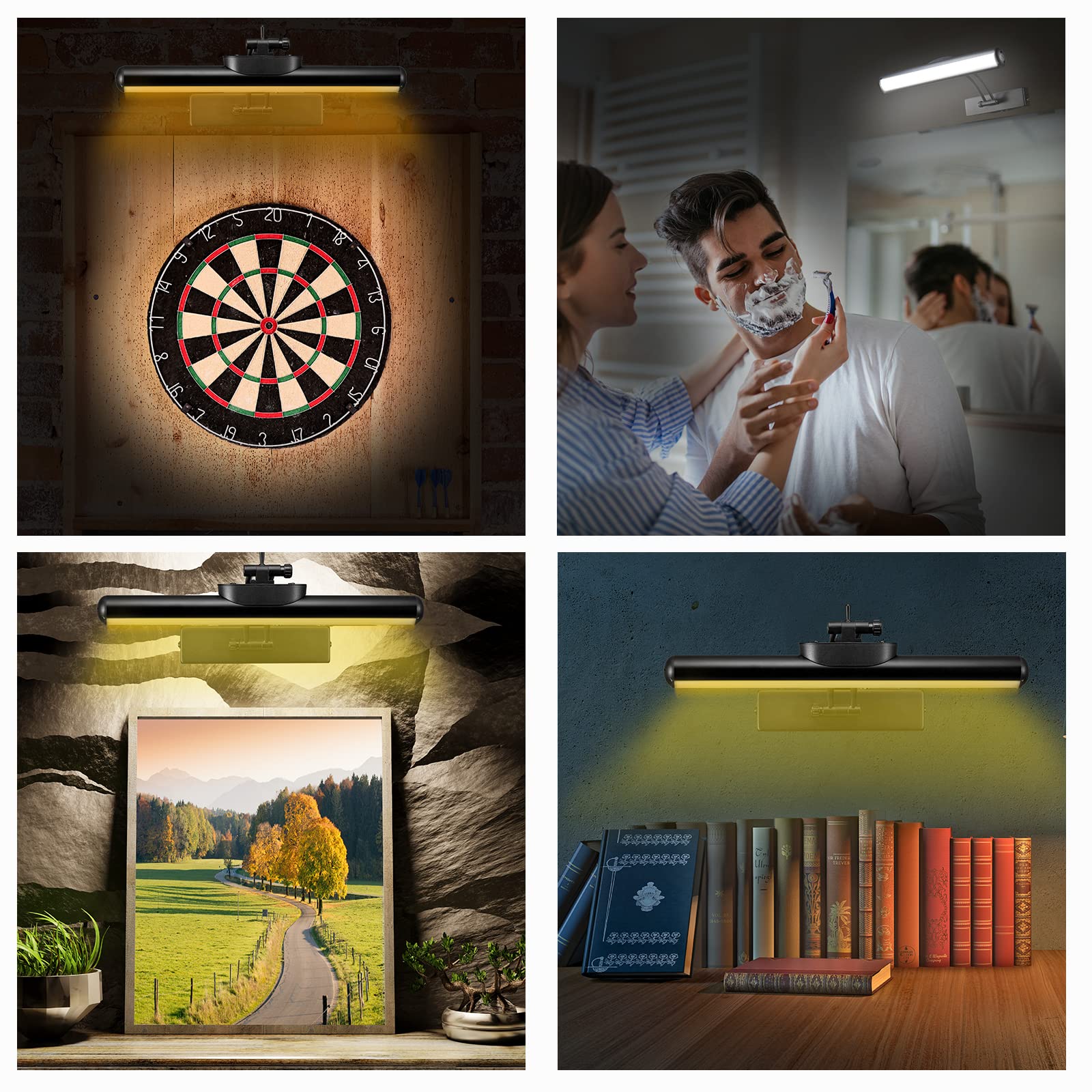 VIGMOJ Wireless LED Picture Light with Remote, 300LM Brightness, Black, Model J03-huadeng, Rechargeable Battery for Art Display