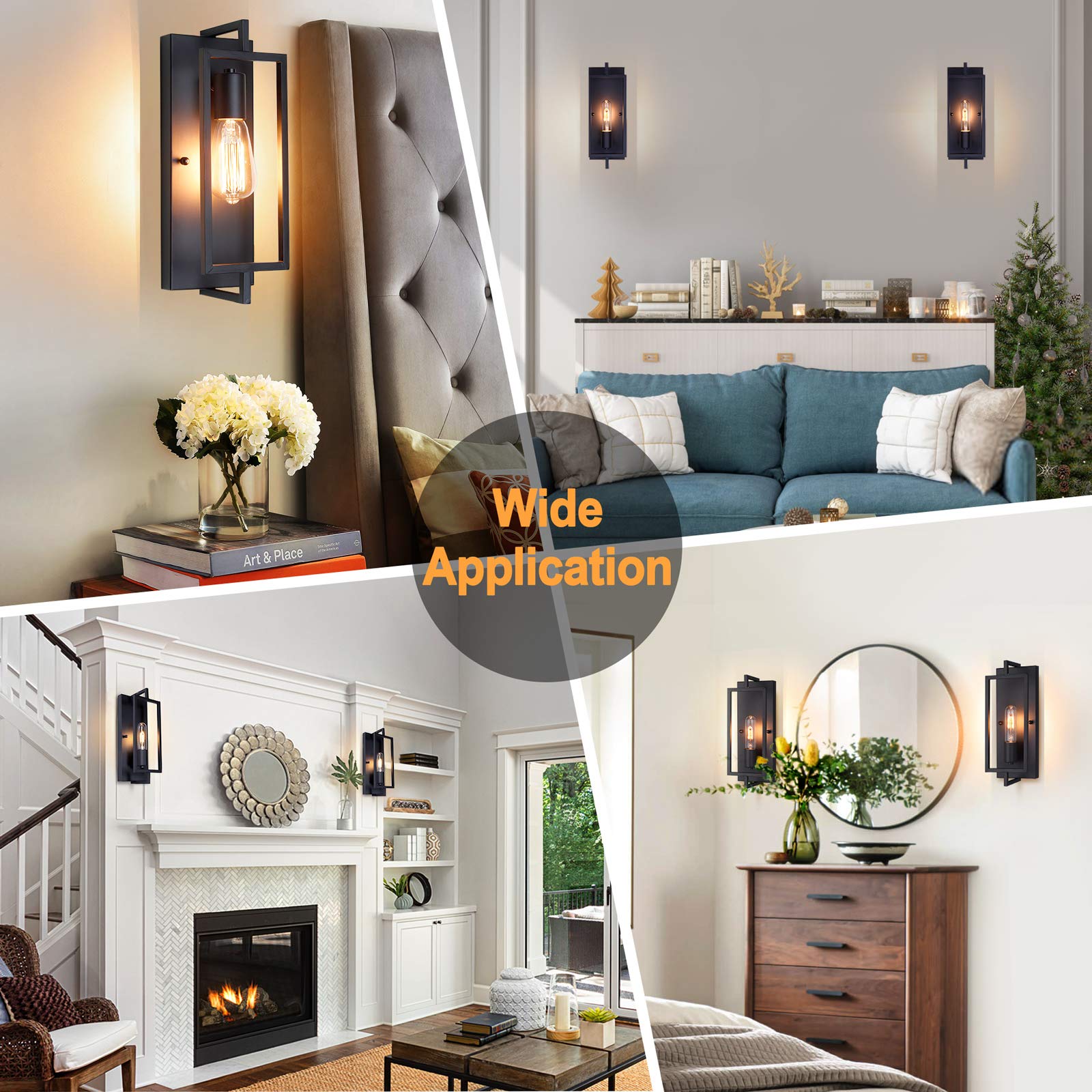 Maylaywood Vintage Industrial Wall Sconces - Set Of 2 Matte Black Metal Hardwired Lamps